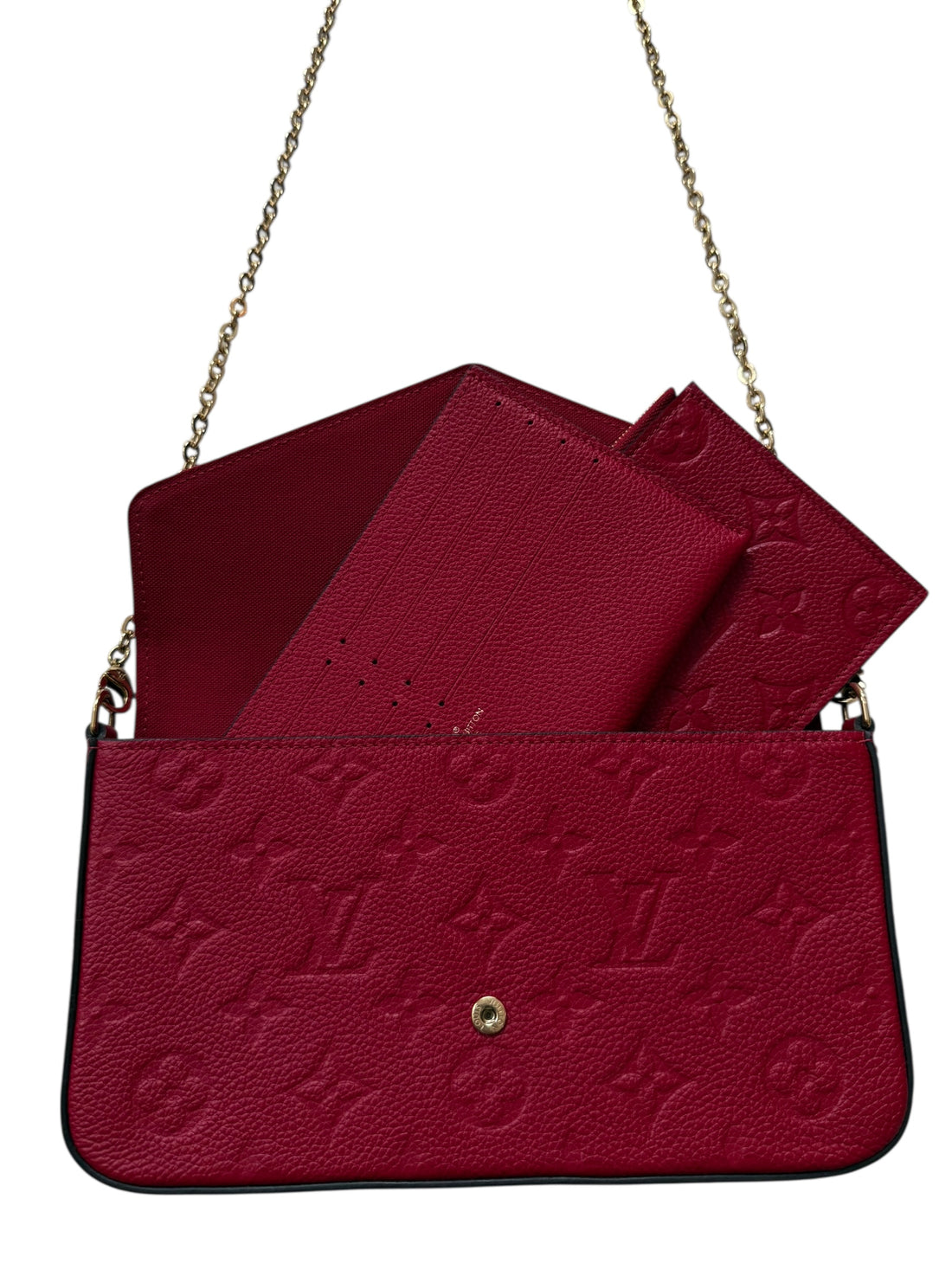 Louis Vuitton Felicie GM Empreinte Leder Farbe Scarlett dunkelrot mit abnehmbarer Kette