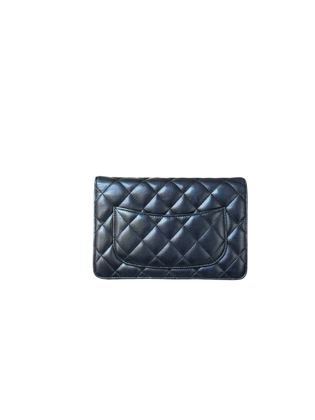 Chanel WOC Wallet on Chain aus schwarzem Lammleder und silberfarbener Hardware