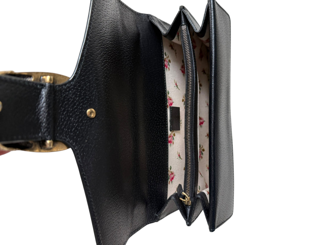 Gucci Dionysus Schultertasche aus schwarzem Leder und Web