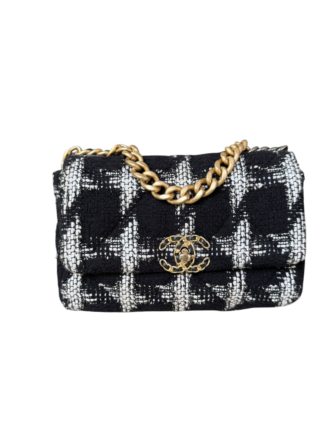 Chanel 19 Tweed schwarz / weiss small