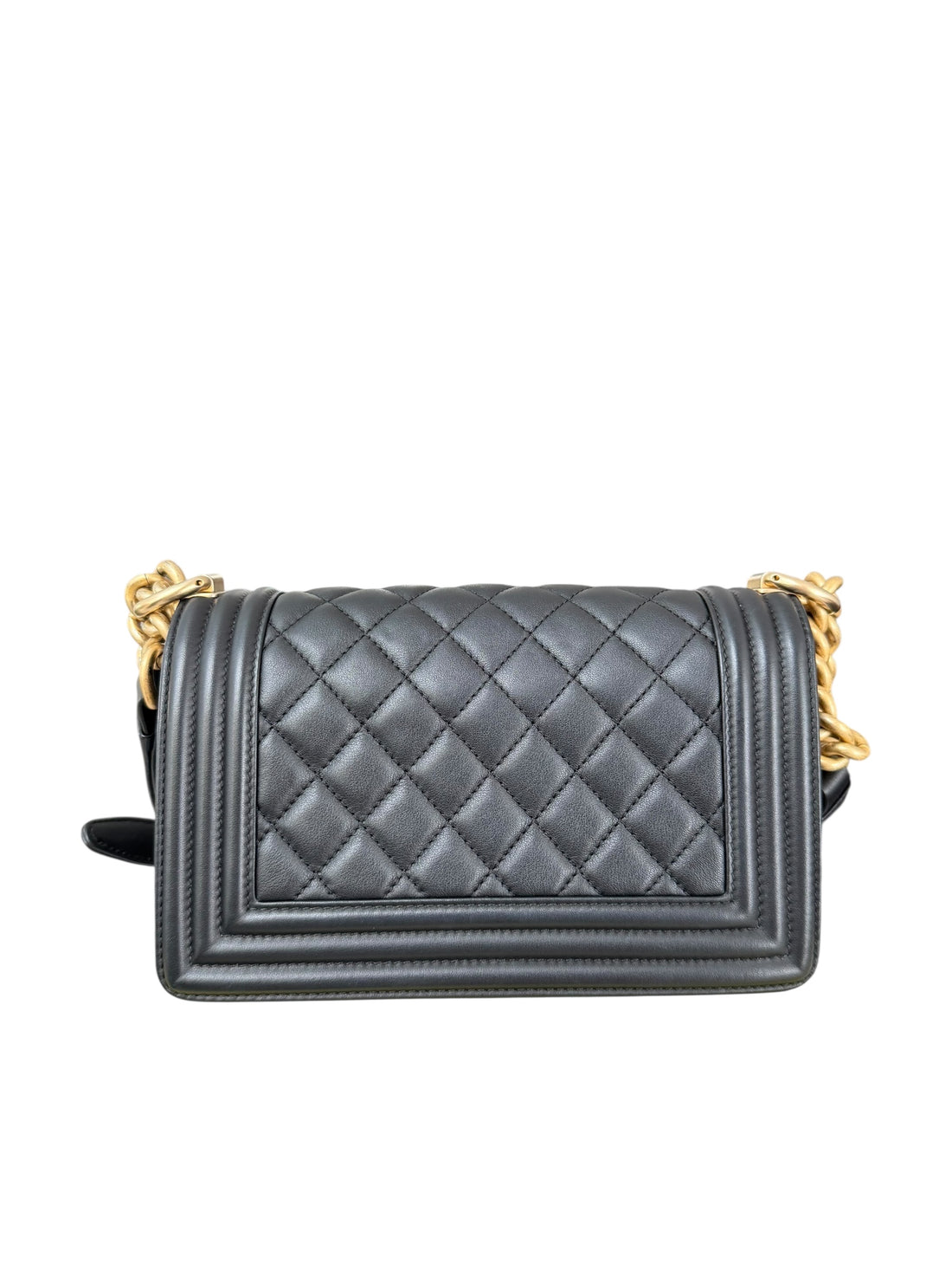 Chanel Boy small aus schwarzem Leder und goldfarbener Hardware