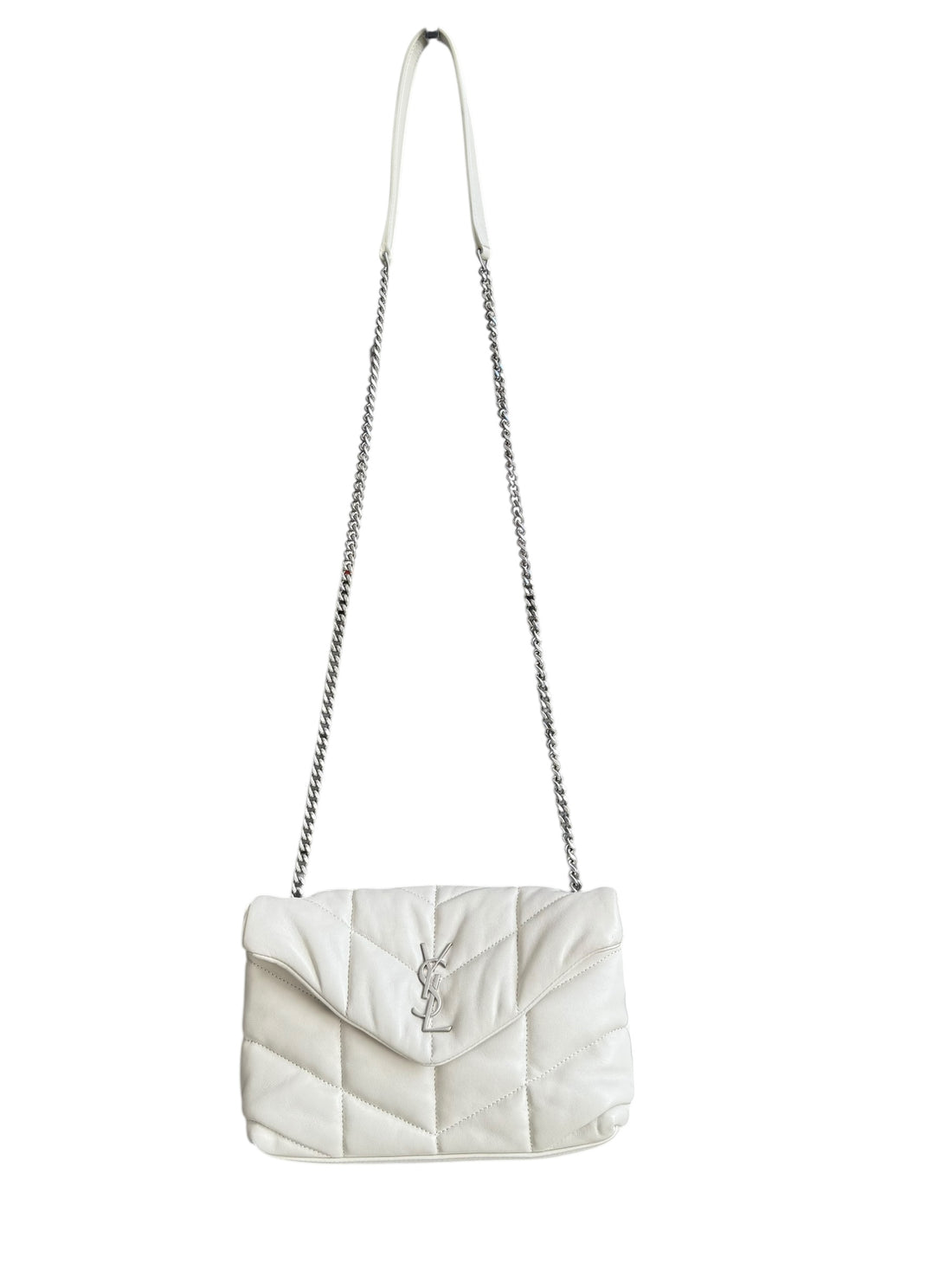 YSL Saint Laurent Puffer Loulou mini Toy in Kalbsleder in der Farbe off-white