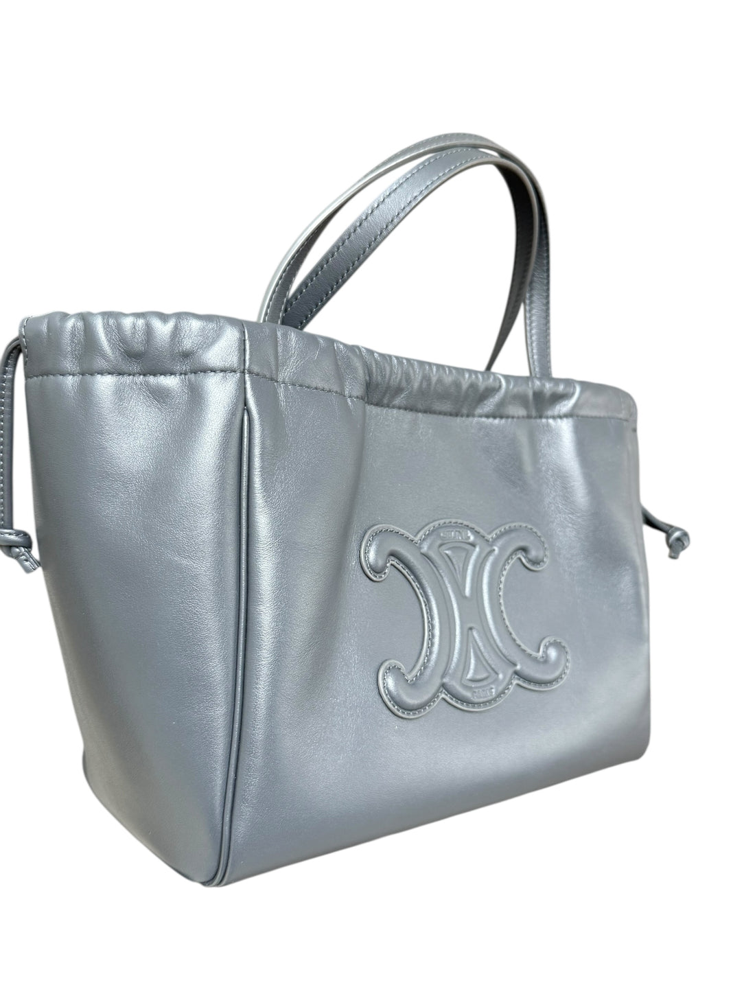 Celine Drawstring Cabas Triomphe Tasche in elegantem Grau aus weichem Kalbsleder