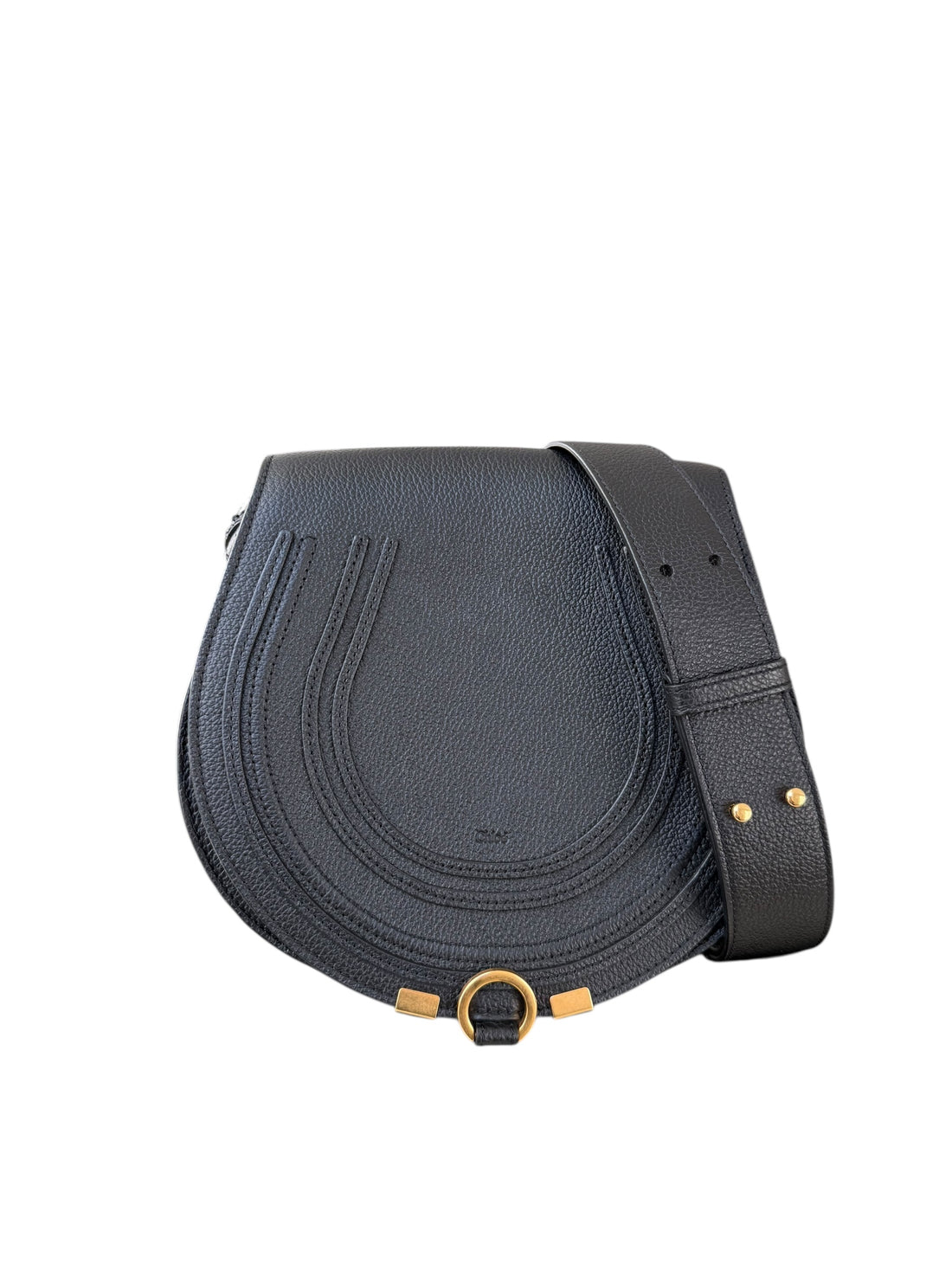 Chloé MARCIE Umhängetasche aus schwarzem genarbtem Kalbsleder