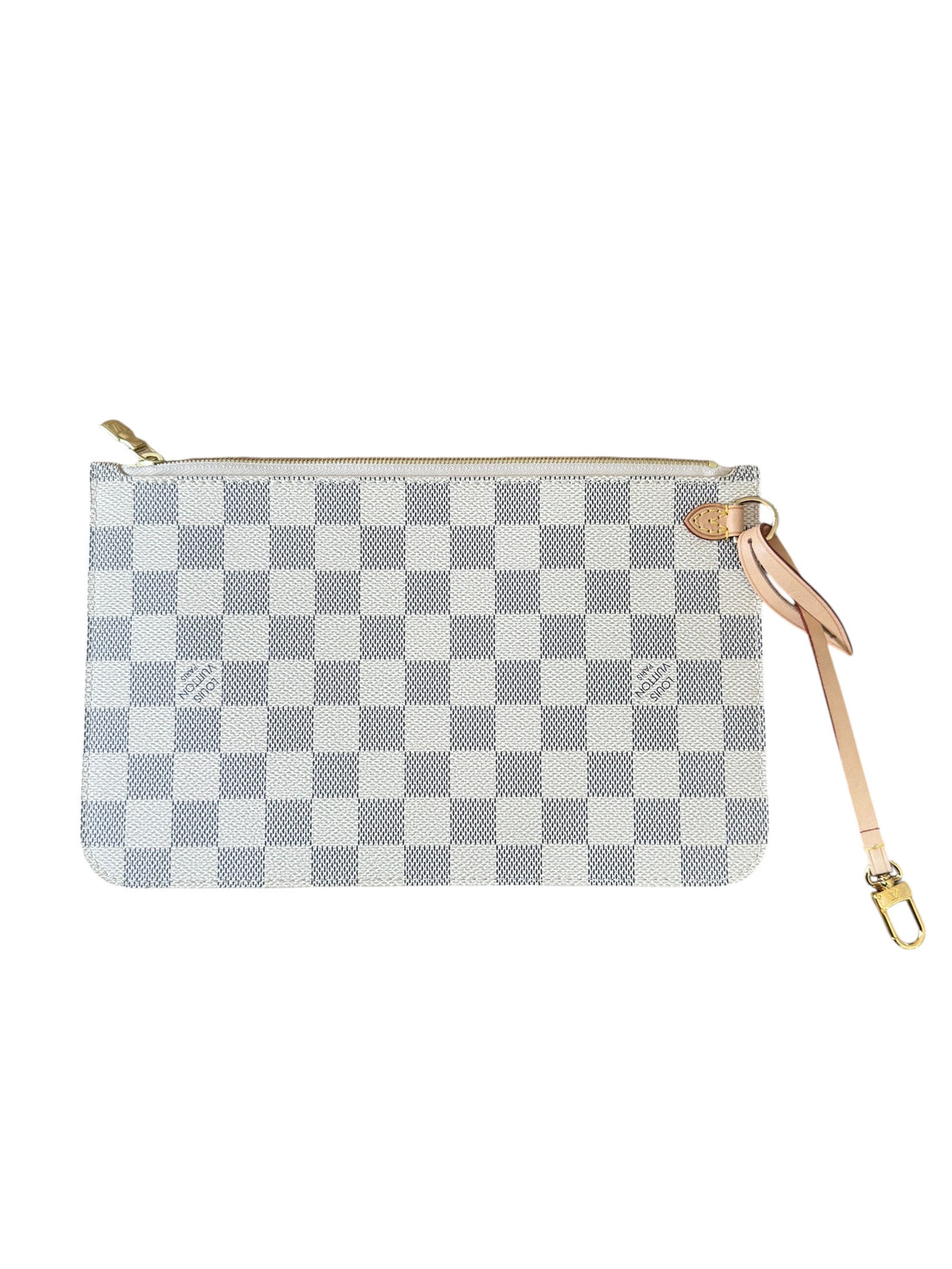 Louis Vuitton Pochette Canvas Damier Azur aus einer Neverfull.