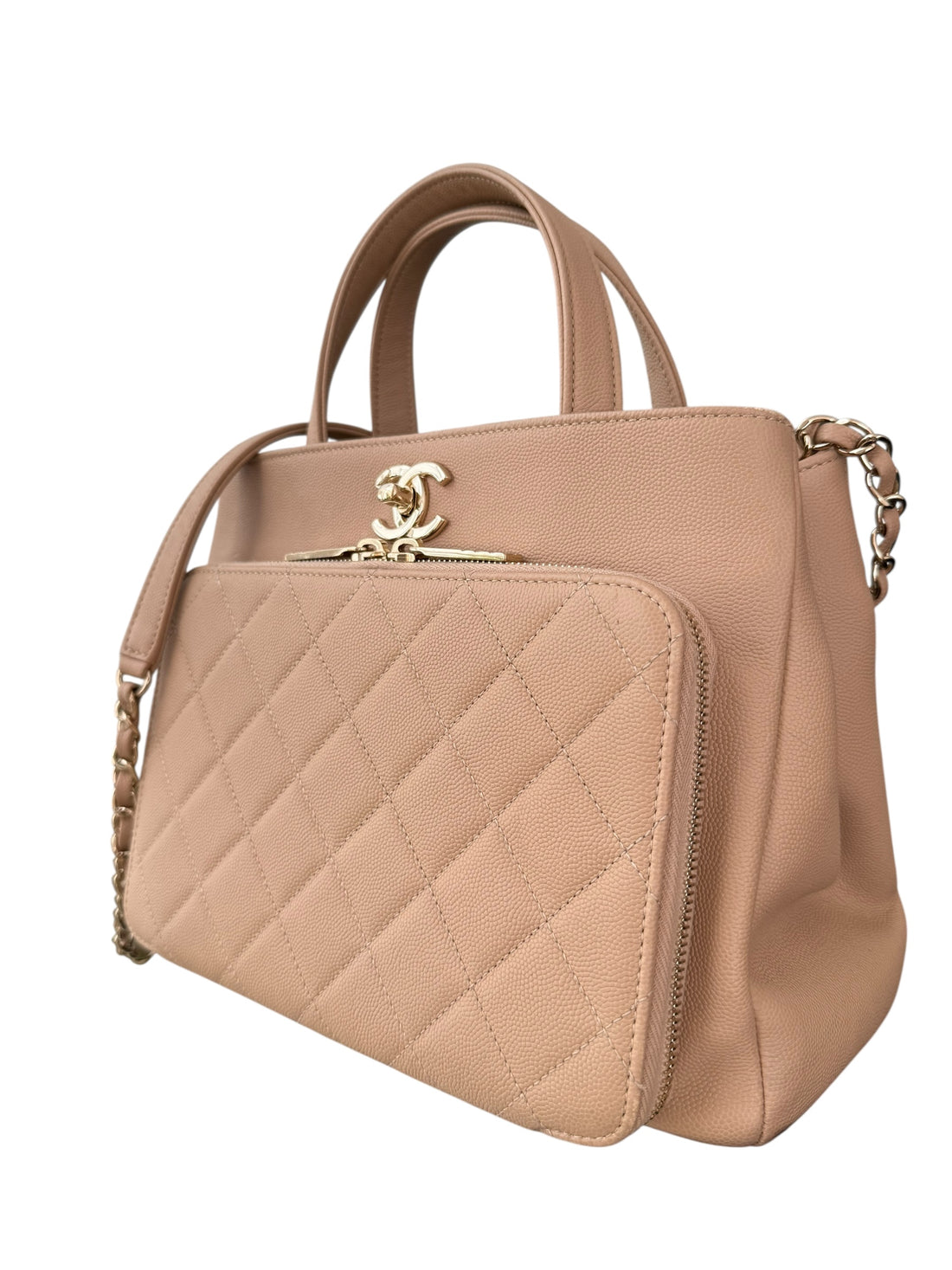 Chanel Business Affinity Bag aus beigefarbenem Kaviarleder