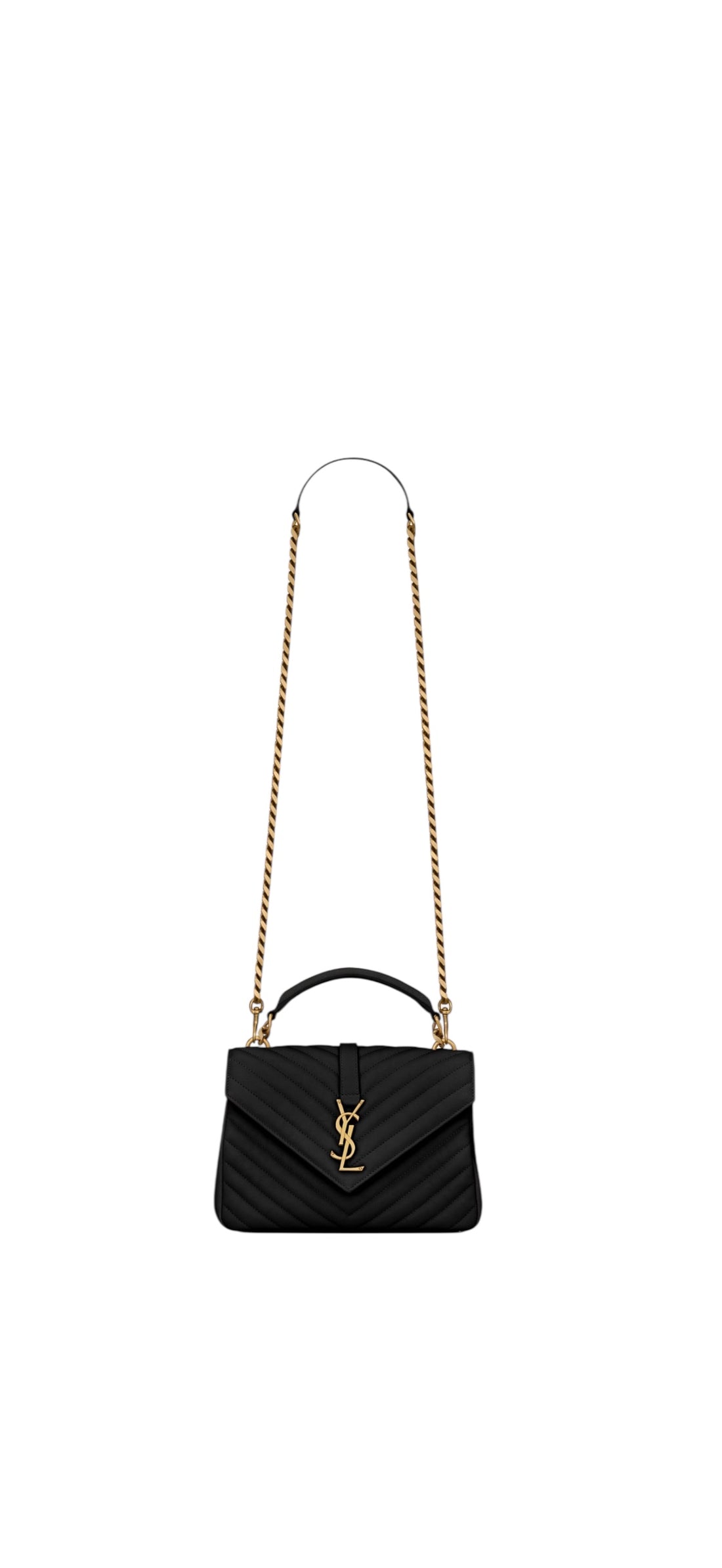 YSL Saint Laurent Collège Medium Schultertasche aus gestepptem schwarzem genarbtem Leder