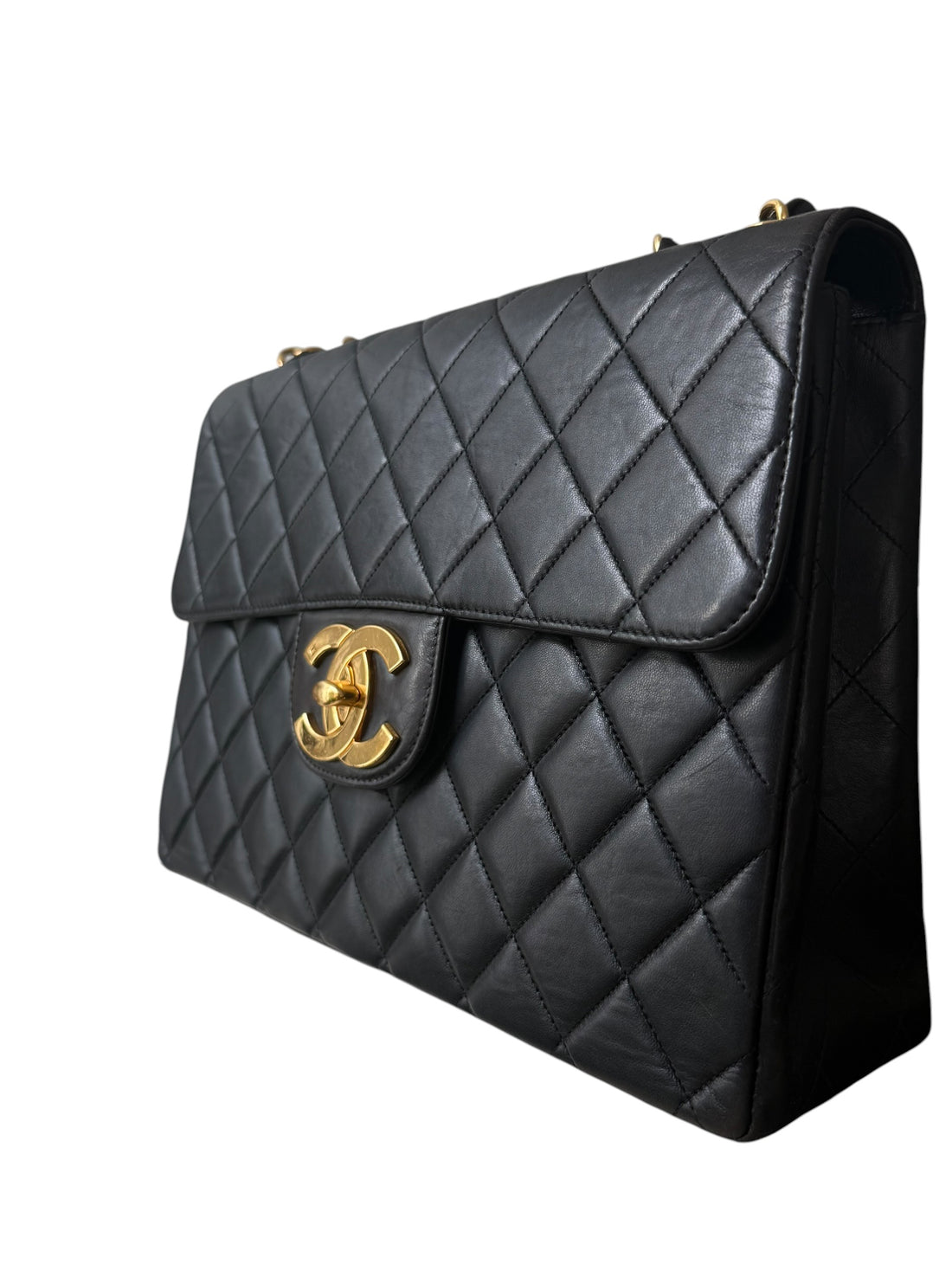 Chanel Classic Timeless Jumbo Flap Bag Vintage aus gestepptem Lammleder und 24 Karat vergoldeter Hardware