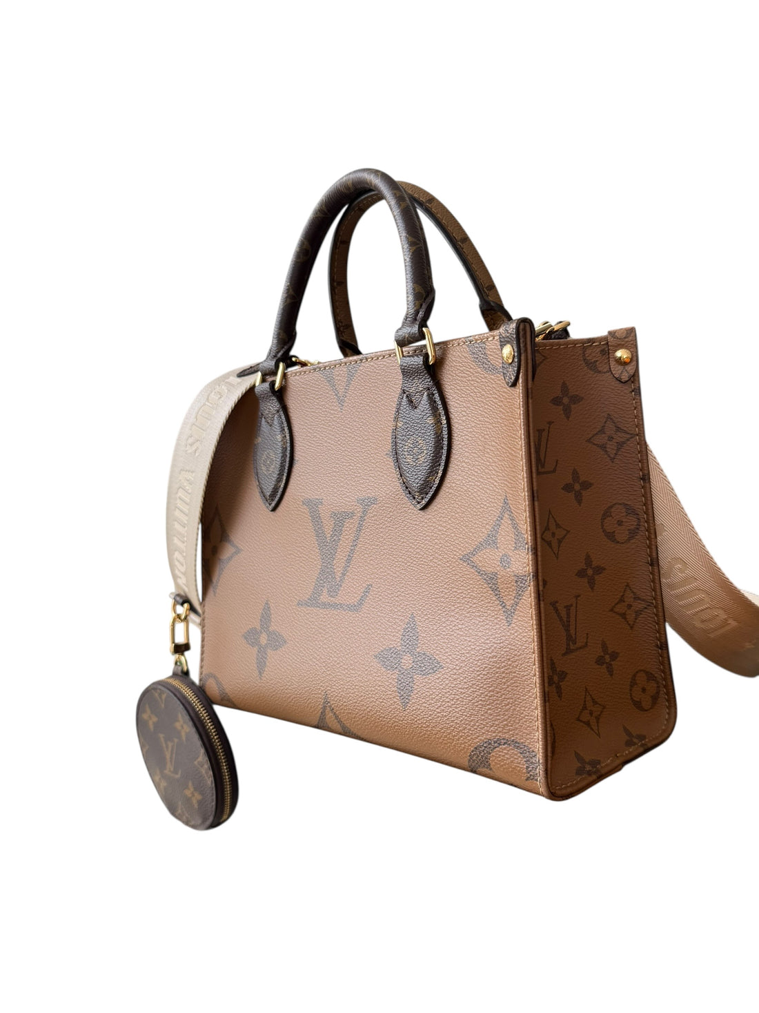 Louis Vuitton On-The-Go pm in Monogram Canvas Reverse mit abnehm- und verstellbarem breitem Schulterriemen mit Coin.