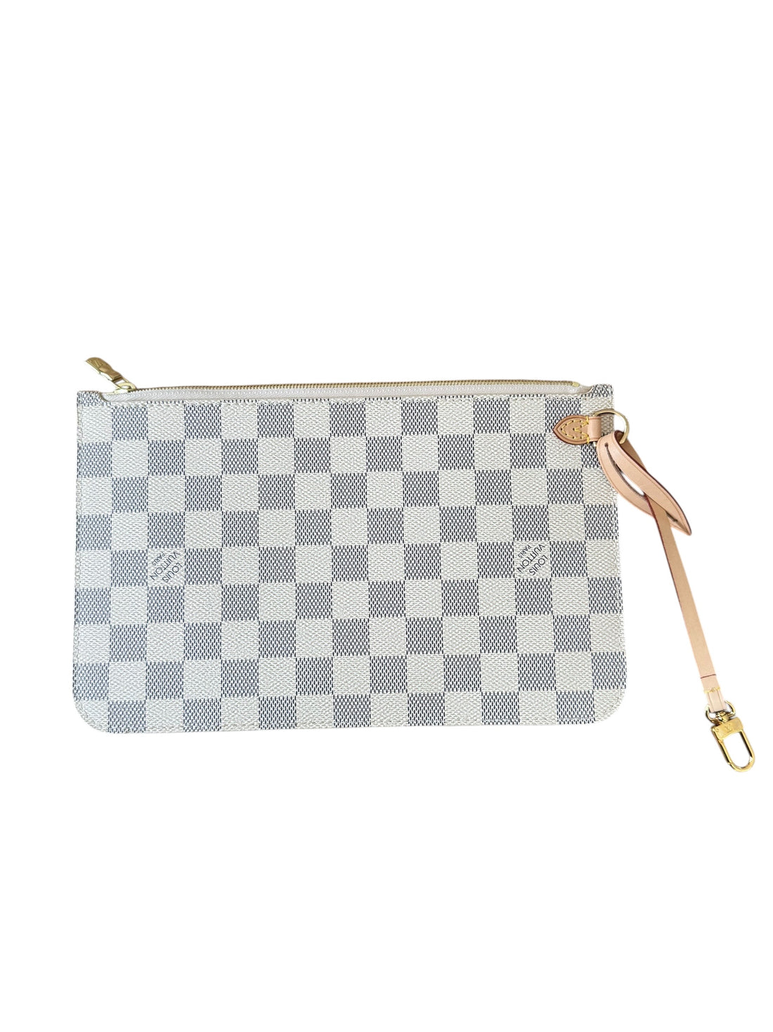 Louis Vuitton Pochette Canvas Damier Azur aus einer Neverfull.