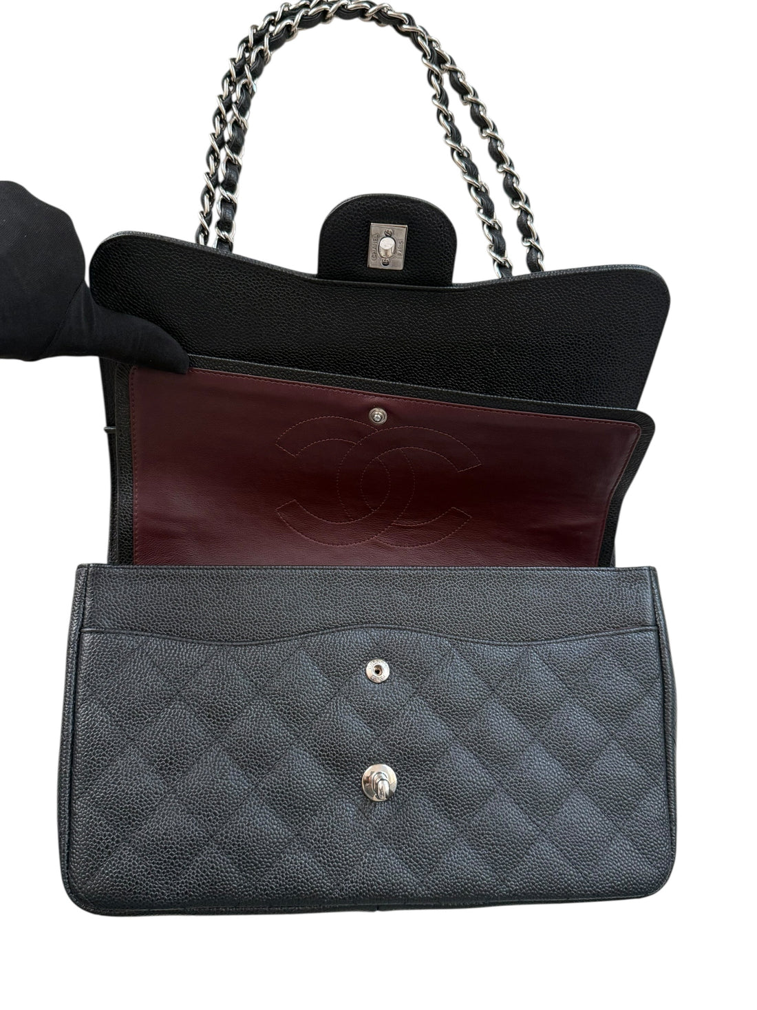 Chanel Classic Timeless Jumbo Double Flap Bag aus schwarzem Caviarleder