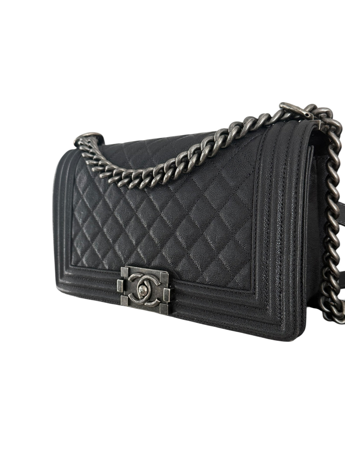 Chanel Boy Old Medium Caviarleder in der Farbe Anthrazit. Ruthenium Hardware.