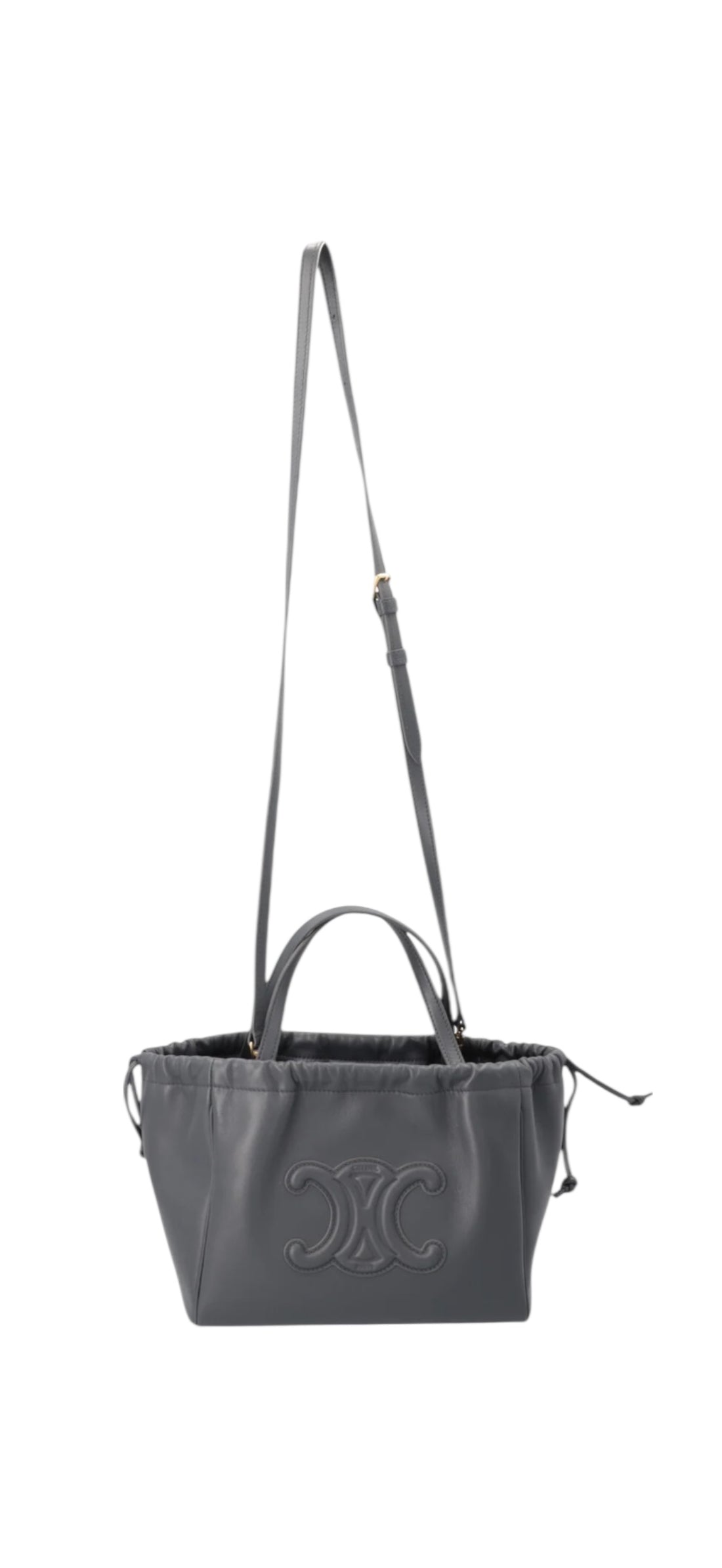 Celine Drawstring Cabas Triomphe Tasche in elegantem Grau aus weichem Kalbsleder