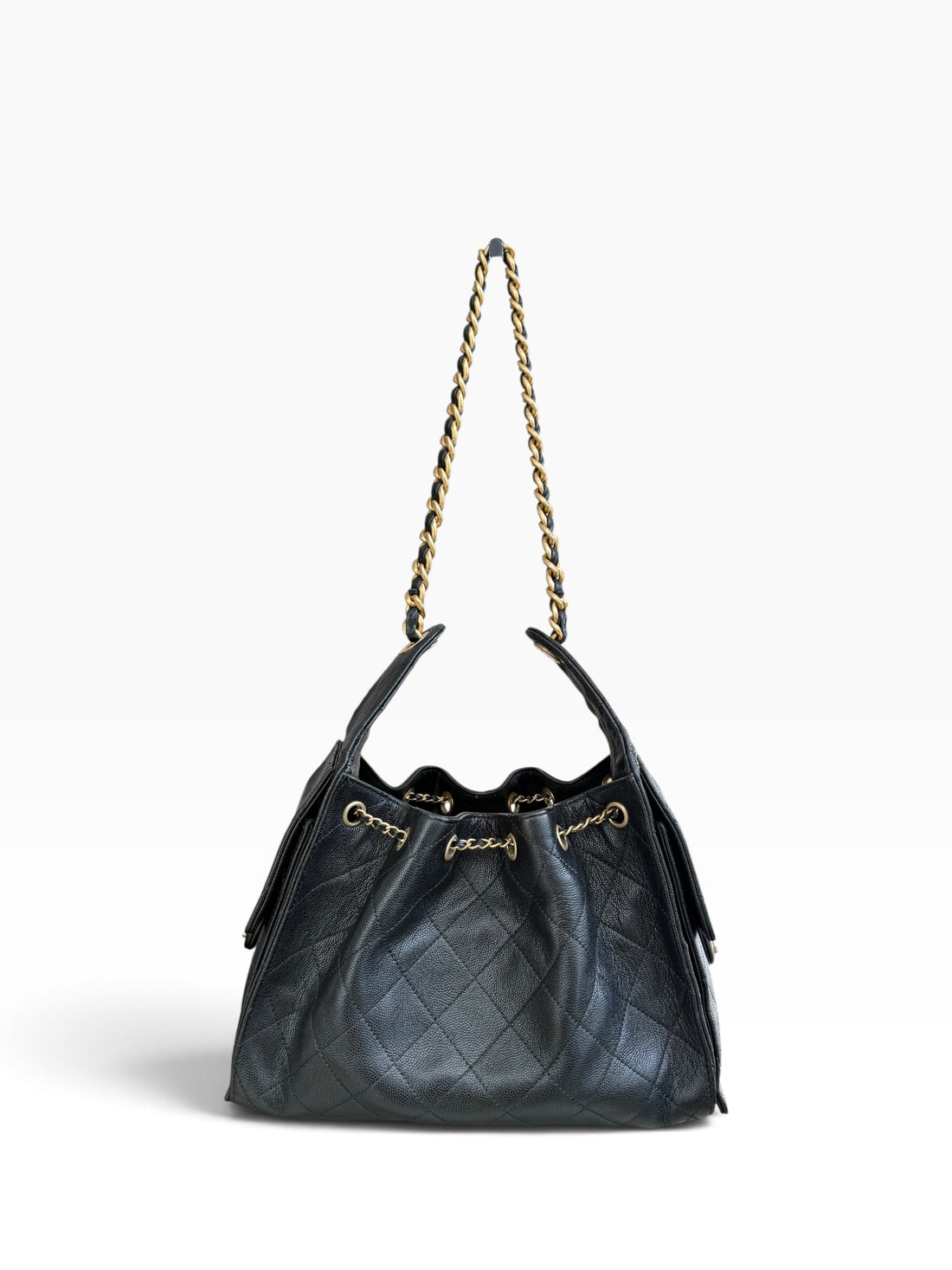 Chanel 25 small schwarzes Kaviarleder und goldfarbene Hardware