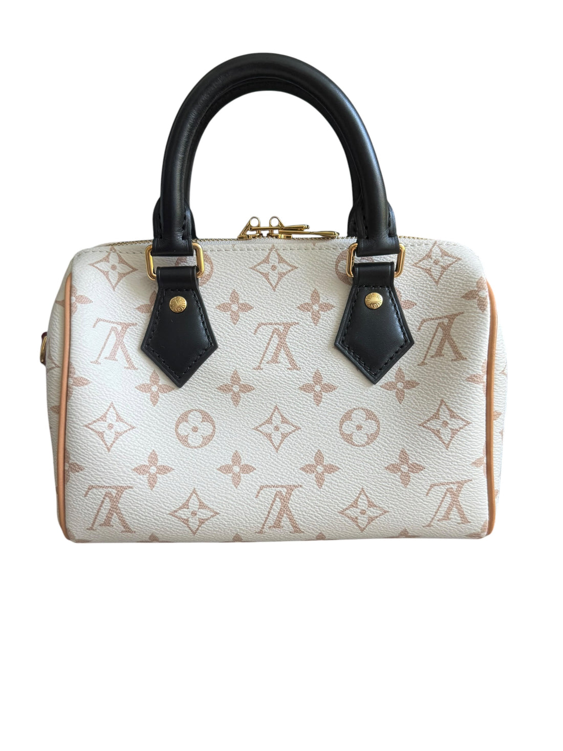 Louis Vuitton Monogram Dune Speedy Bandoulière 20er aus beschichtetem Canvas im speziellen, hellen Monogram Dune-Design.