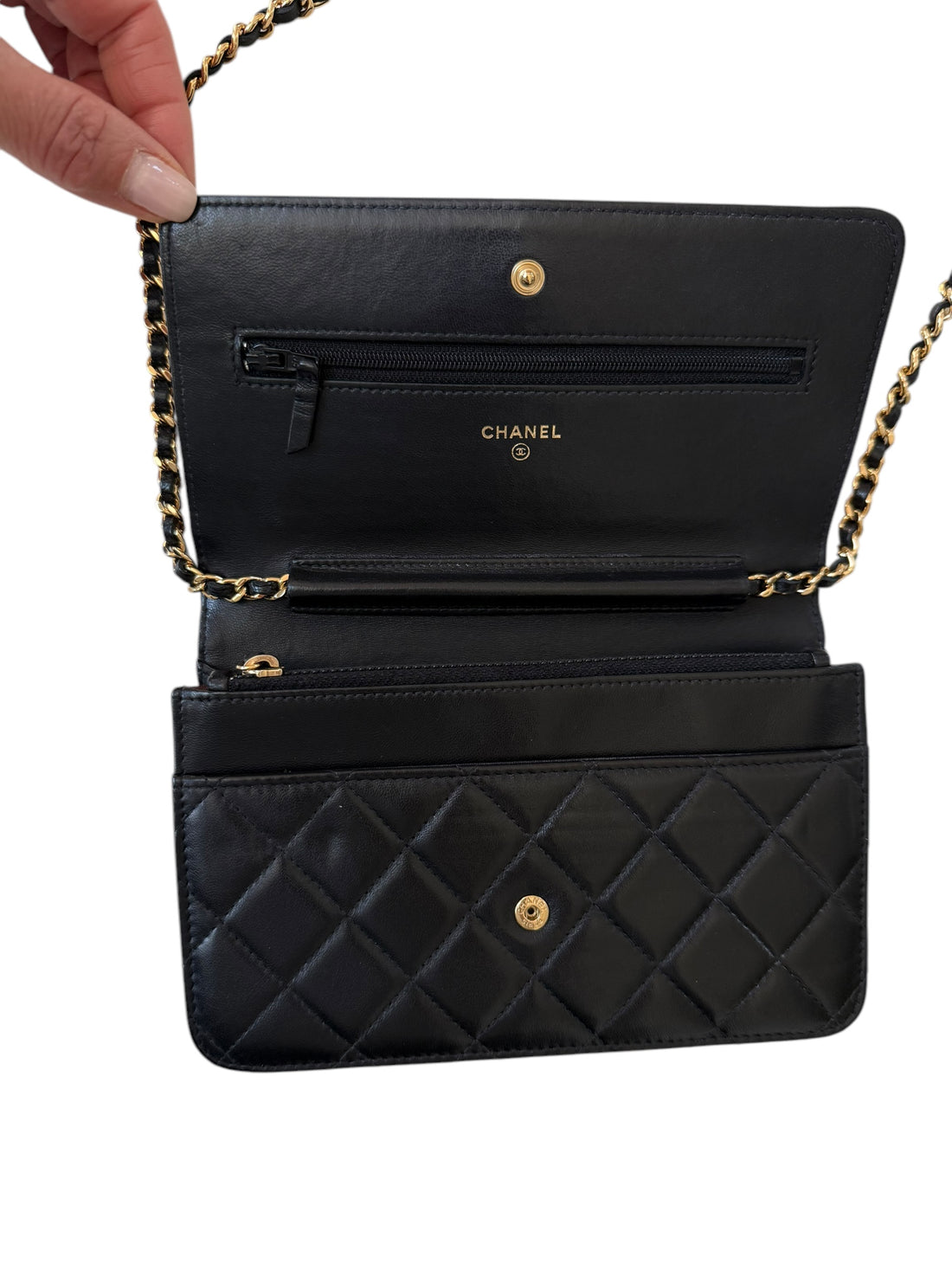 Chanel Wallet on Chain WOC aus schwarzem Lammleder