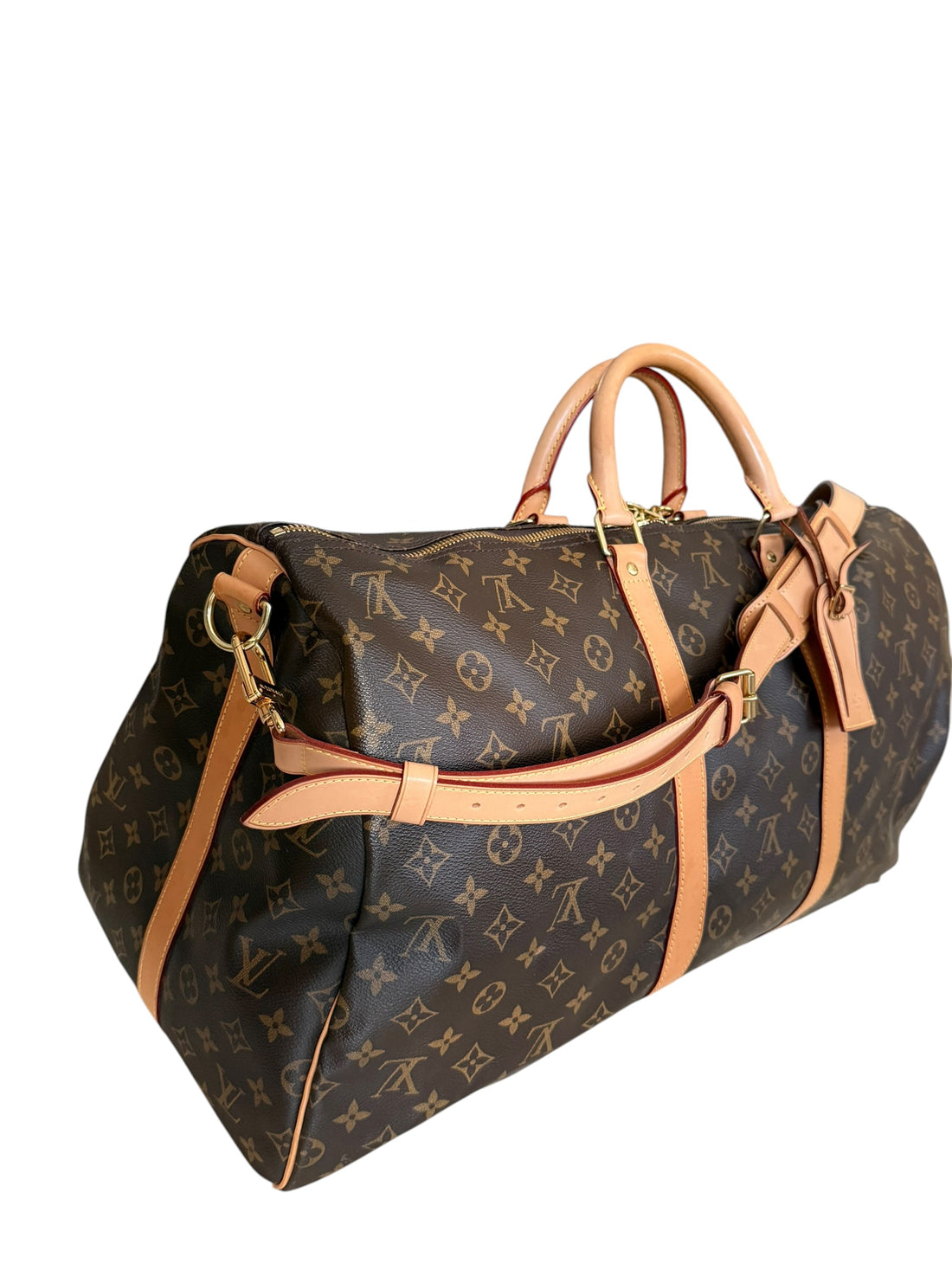 Louis Vuitton Keepall 55 Monogram Canvas mit abnehm- und verstellbarem Schulterriemen.