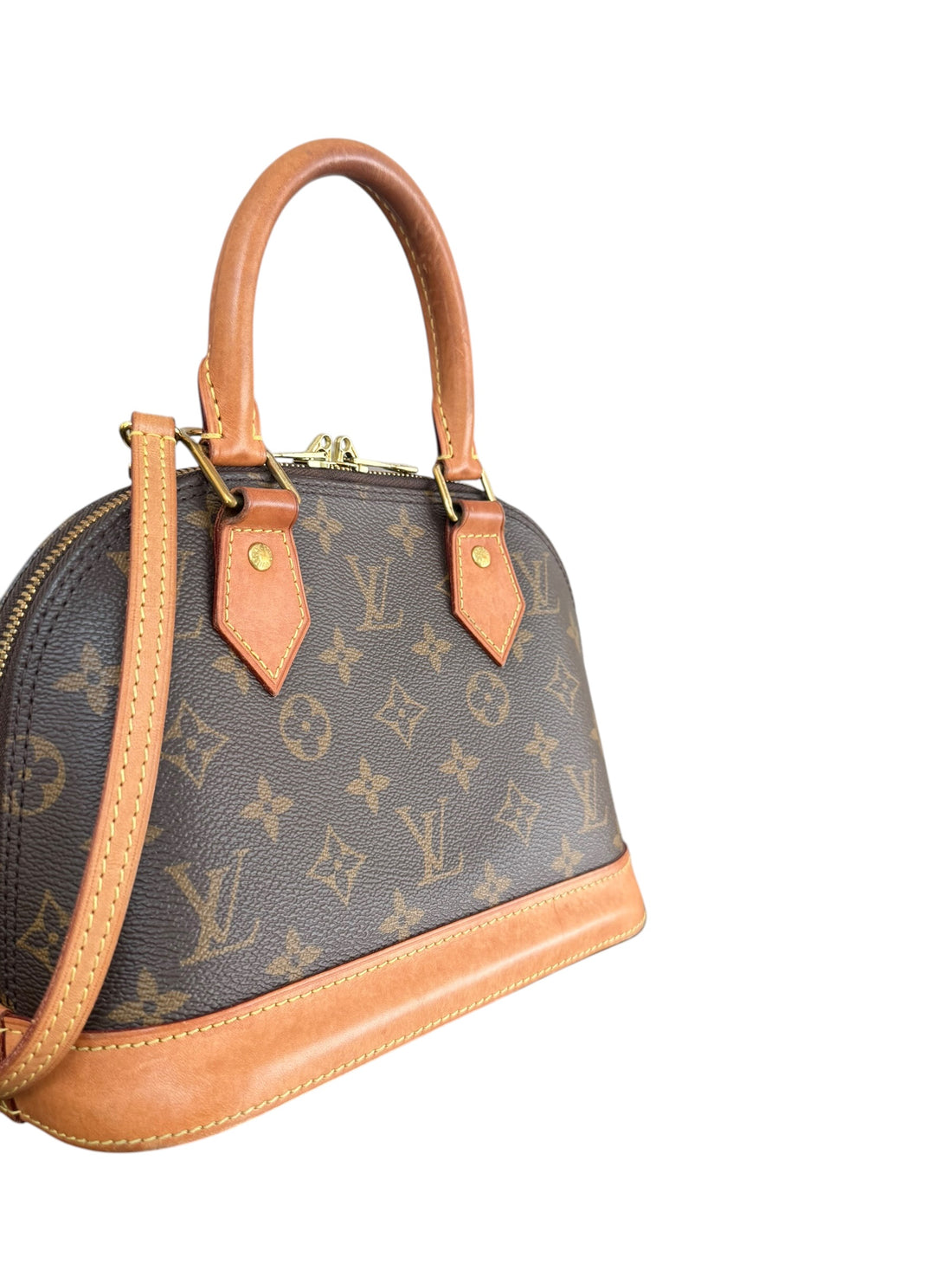 Louis Vuitton Alma BB Monogram Canvas mit abnehmbarem Schulterriemen.