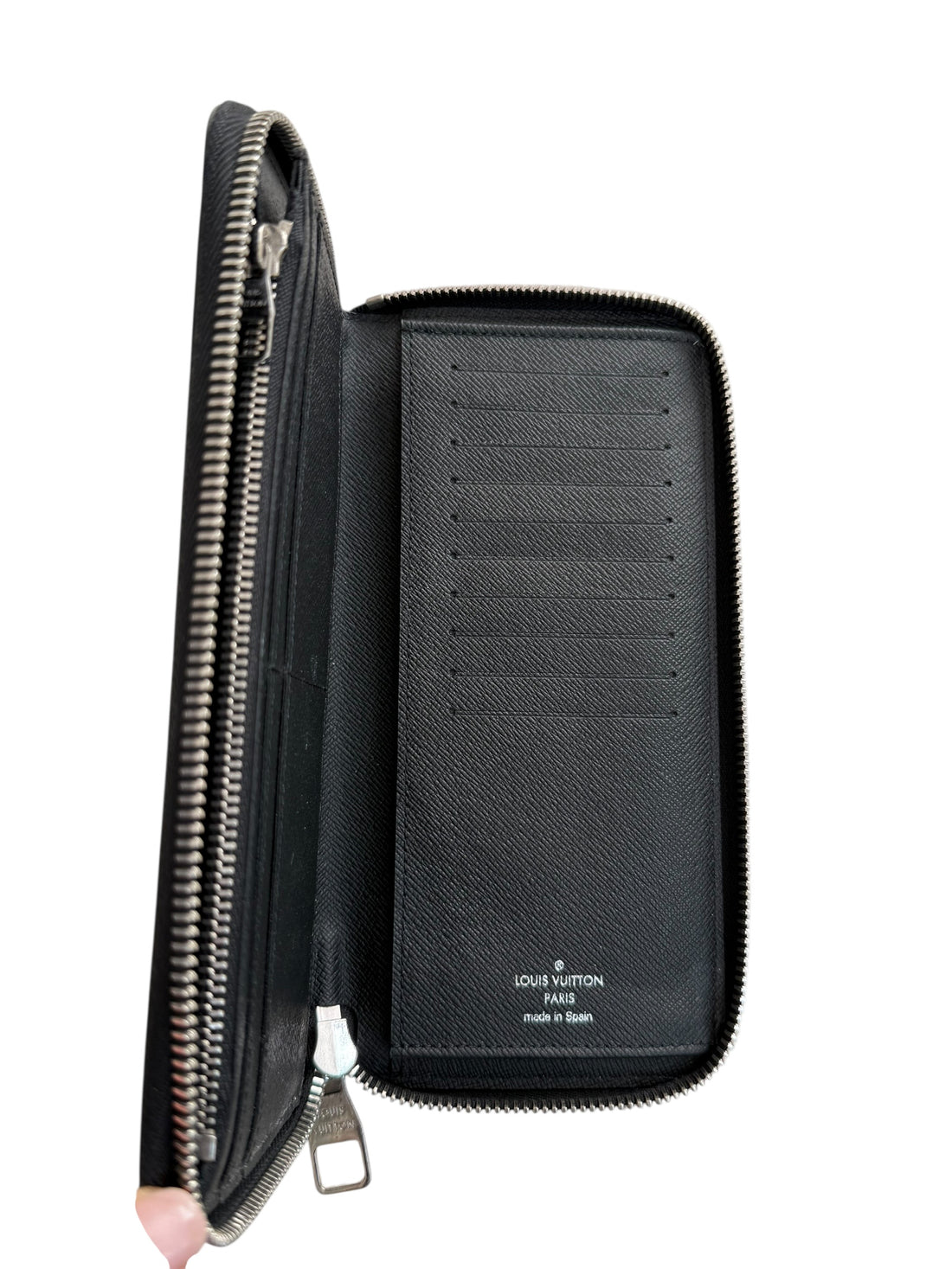 Louis Vuitton Zippy Vertical Wallet in Damier Graphite.