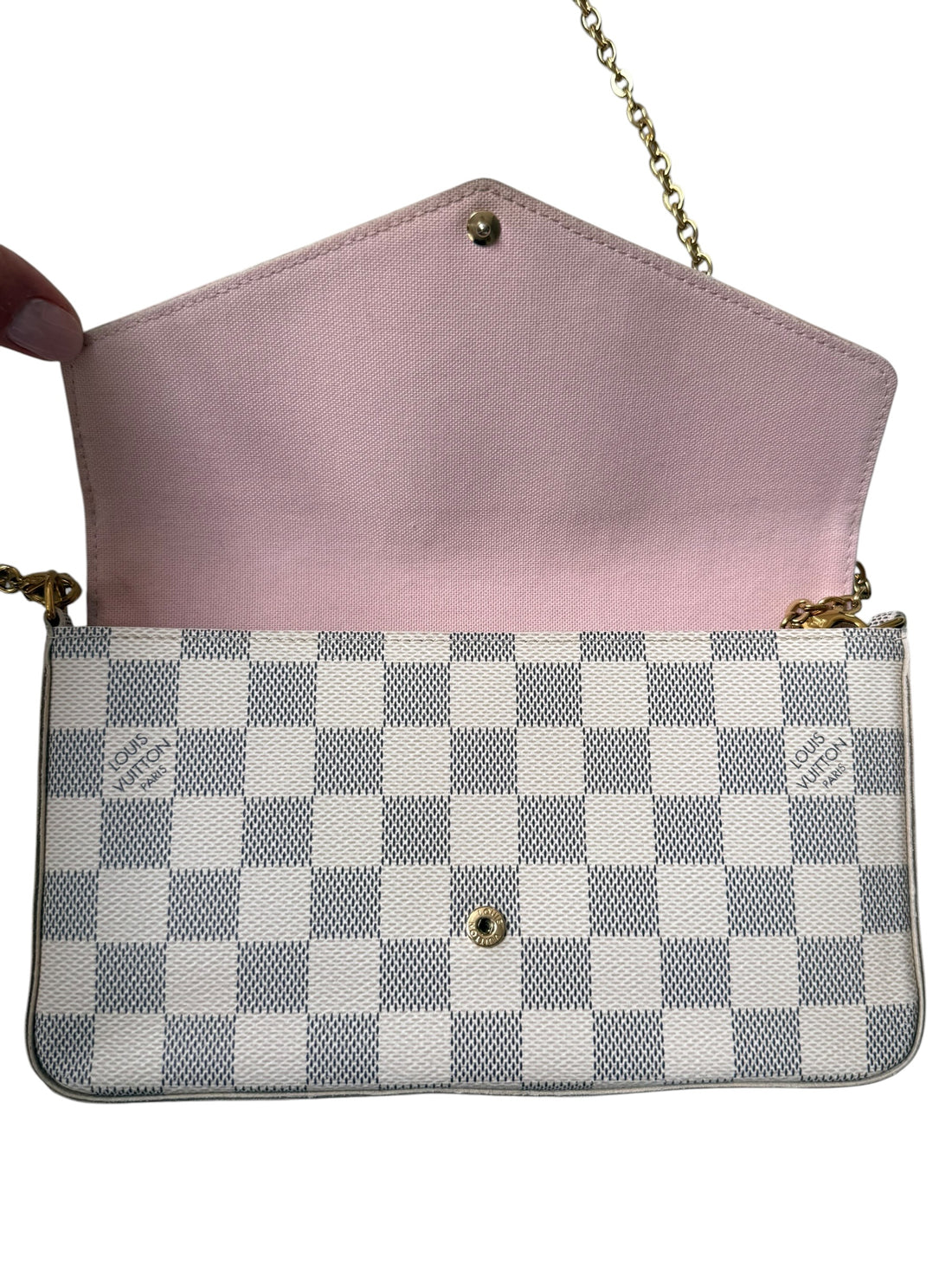 Louis Vuitton Félicie Pochette in Damier Azur Canvas mit abnehmbarer Kette