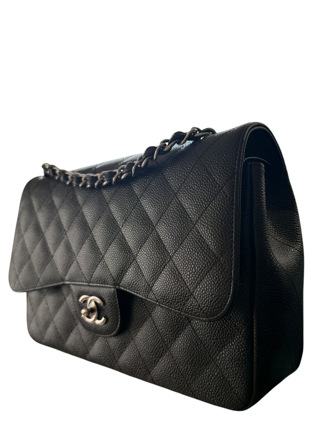 Chanel Classic Timeless Jumbo Double Flap Bag aus schwarzem Caviarleder