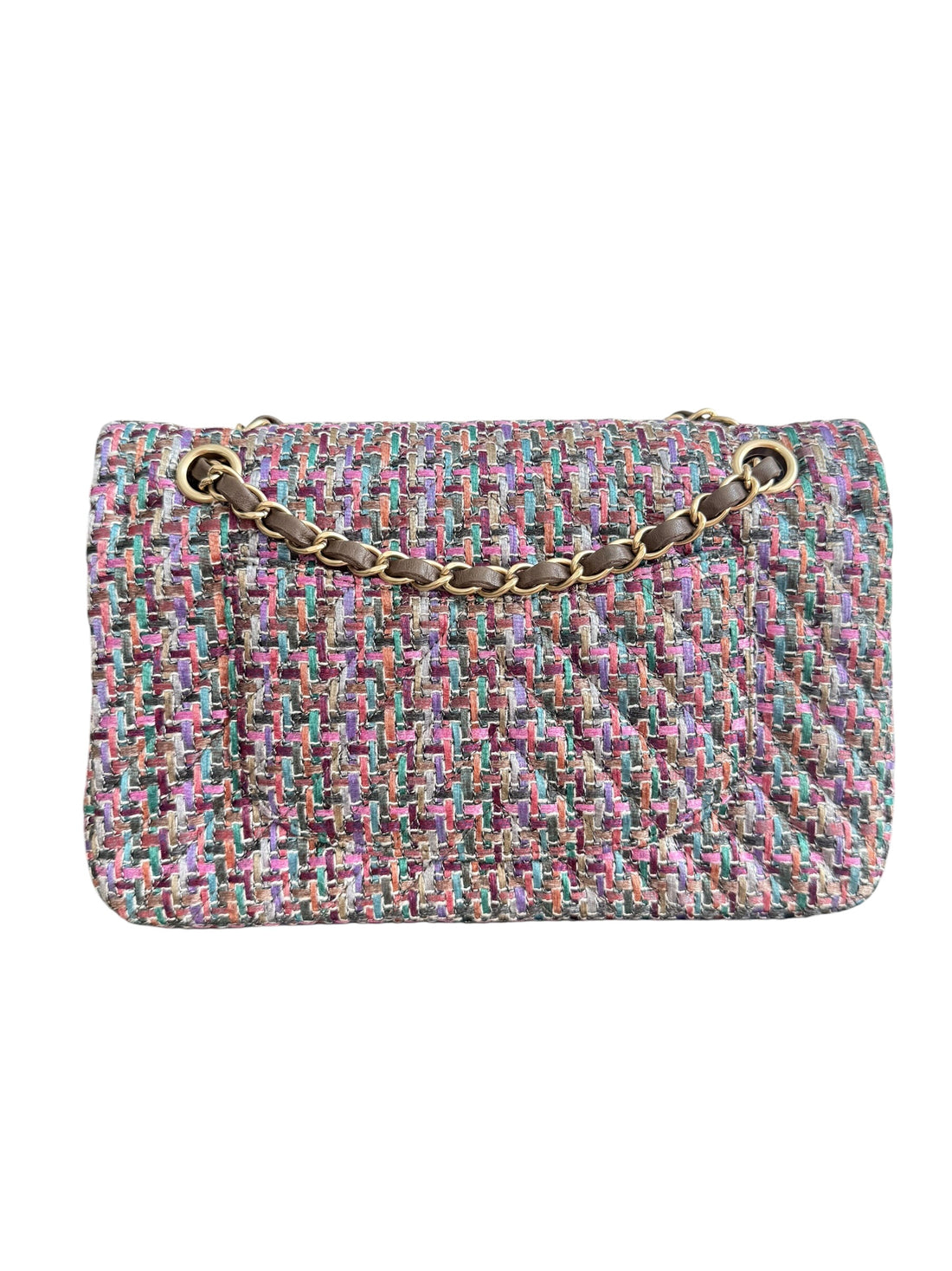 Chanel Timeless Double Flap Bag Medium mehrfarbig in den Farben rosa/lila/grau/turkis/grün/beige in Tweed