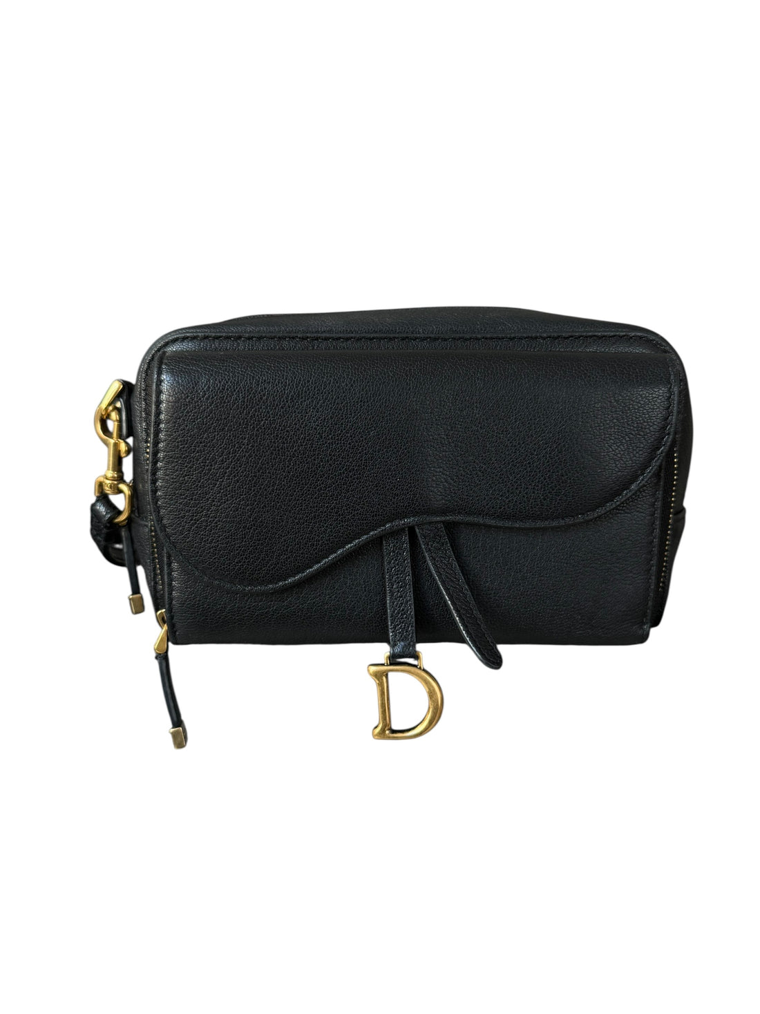Dior Saddle Pouch aus schwarzem Ziegenleder und goldfarbener Hardware
