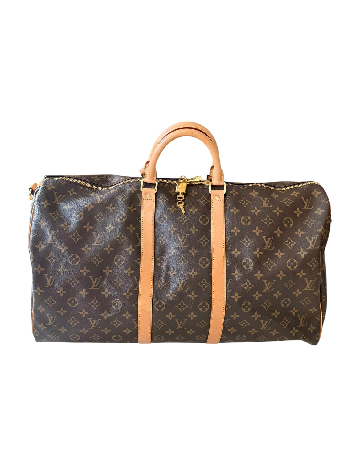 Louis Vuitton Keepall 55 Monogram Canvas mit abnehm- und verstellbarem Schulterriemen.