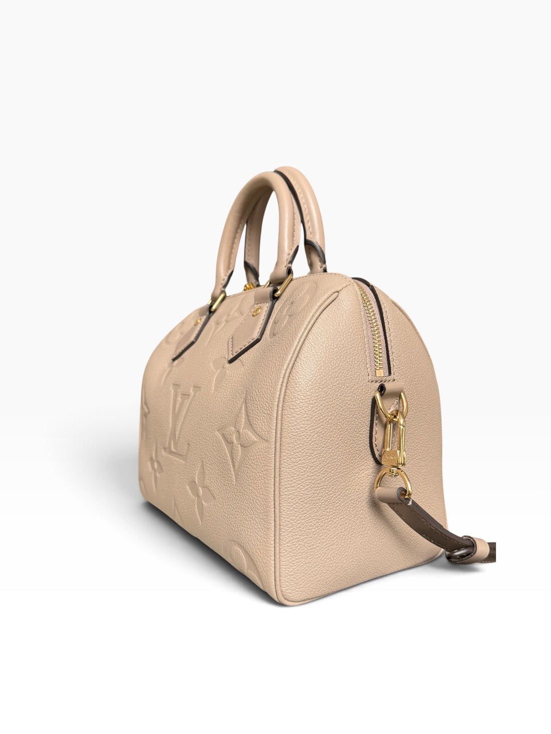 Louis Vuitton Speedy 25 in genarbtem Monogram Empreinte Leder mit einem übergrossen Monogram-Motiv.