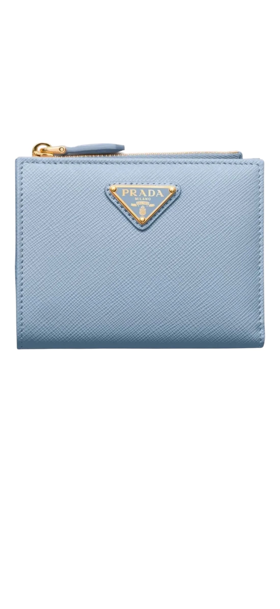 Diese Geldbörse von PRADA aus Saffiano-Leder mit dem Triangolo-Logo