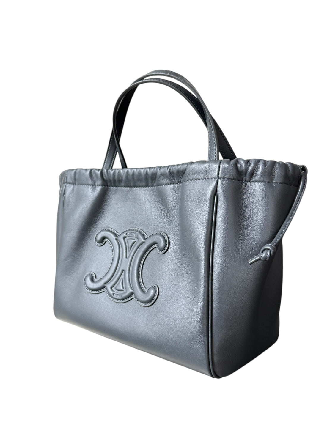 Celine Drawstring Cabas Triomphe Tasche in elegantem Grau aus weichem Kalbsleder