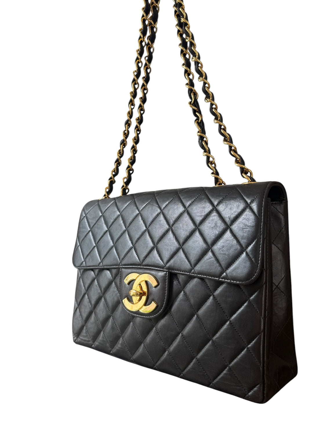 Chanel Classic Timeless Jumbo Flap Bag Vintage aus gestepptem Lammleder und 24 Karat vergoldeter Hardware