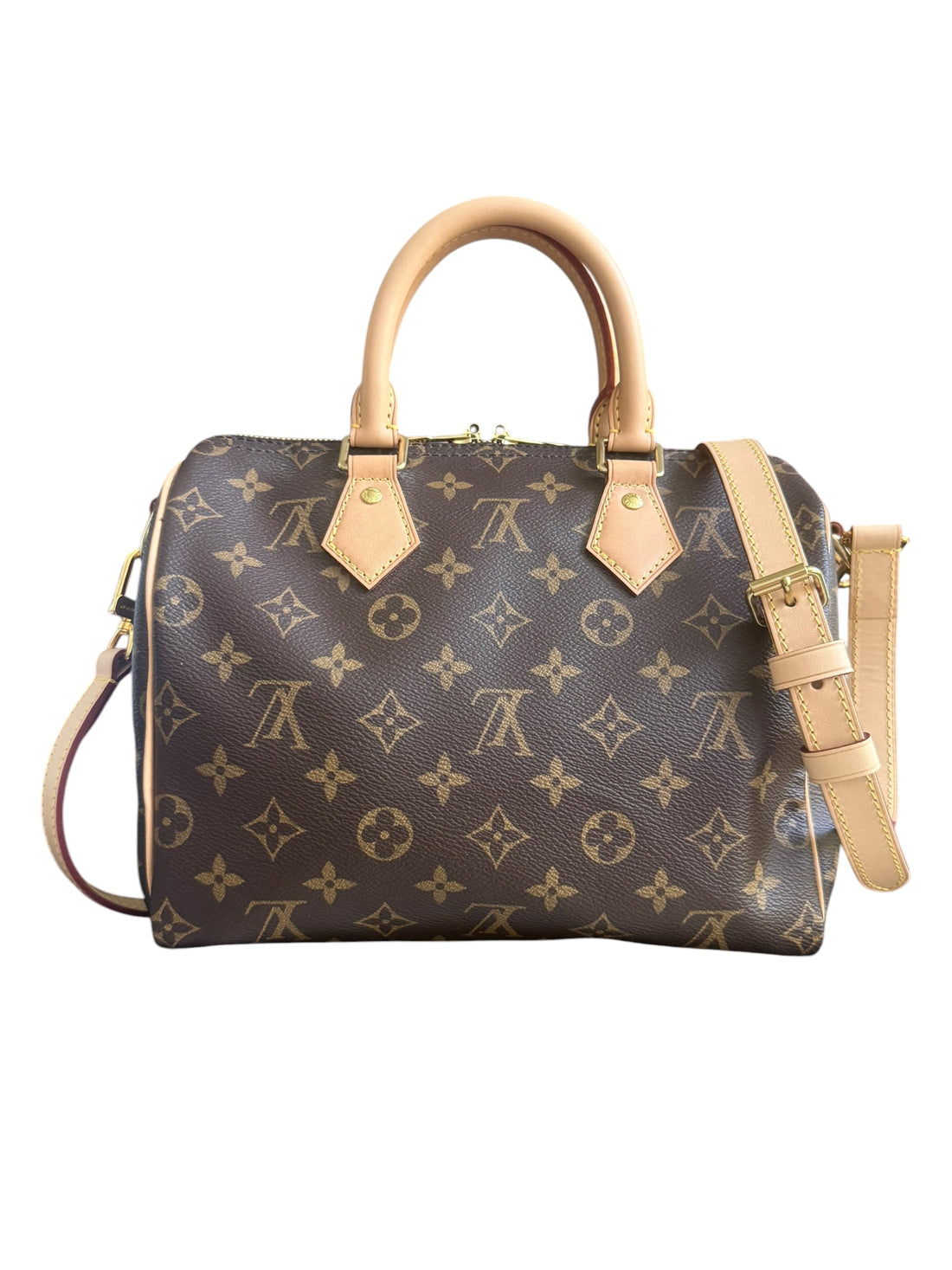 Louis Vuitton Speedy 25 in Monogram Canvas mit abnehmbarem und verstellbarem Schulterriemen.