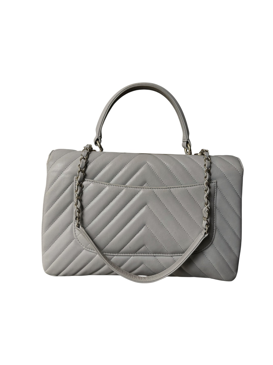 Chanel Trendy CC Chevron mit Griff aus grauem Lammleder und champagnerfarbener Hardware.
