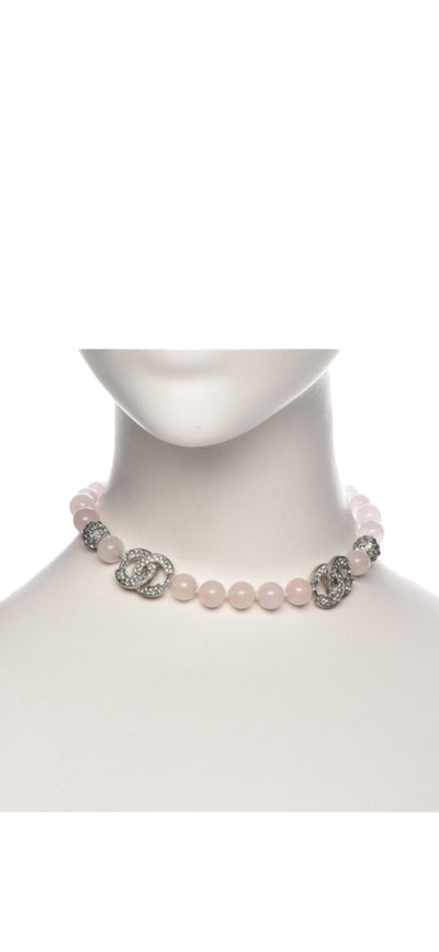 Chanel Choker Halskette mit rosafarbenen Steinen
