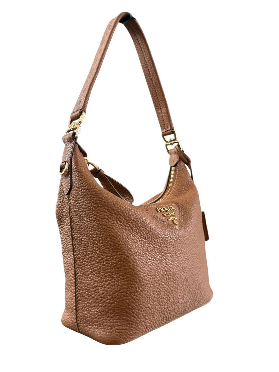 Prada Vitello Daino Soft Mini Schultertasche in Karamell.