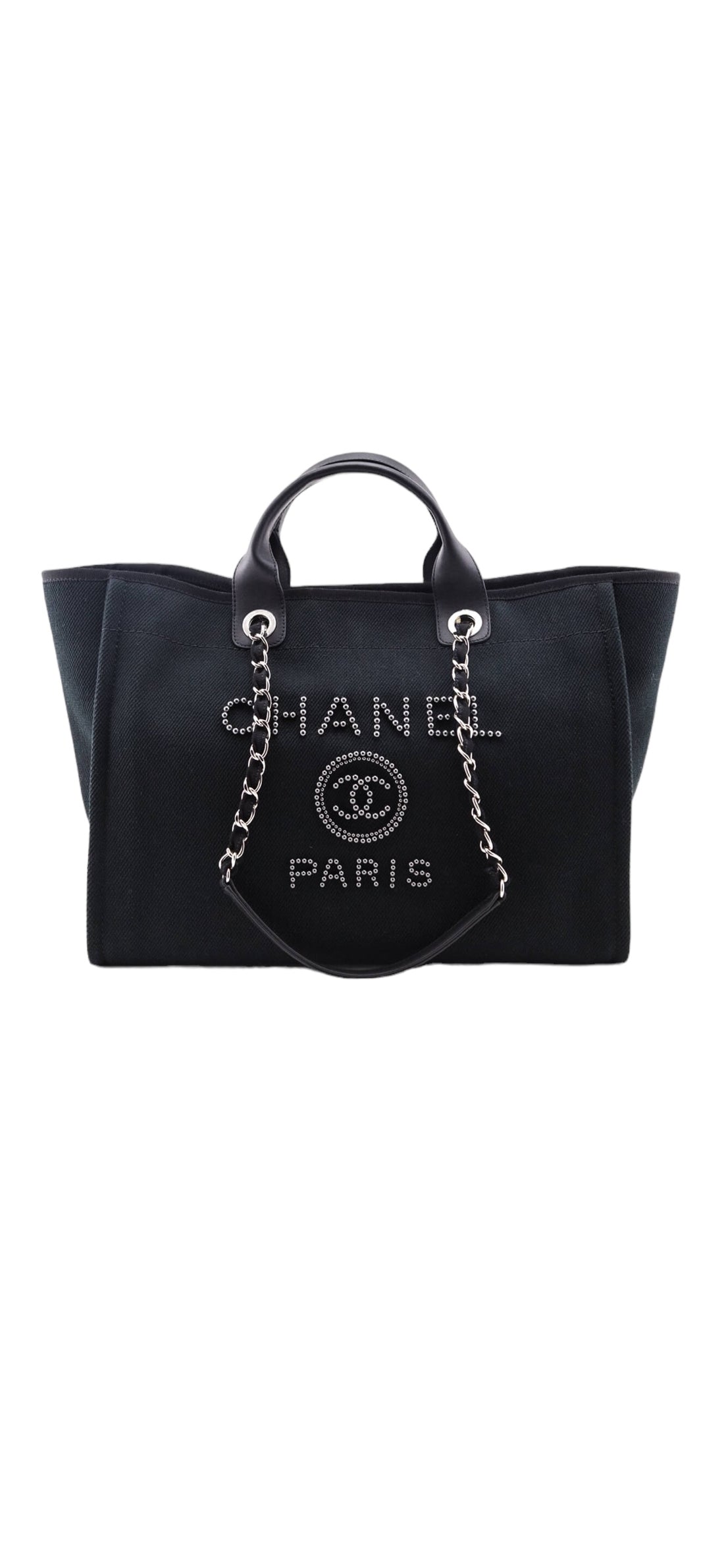Chanel Deauville Tote Pearl Embellished Black