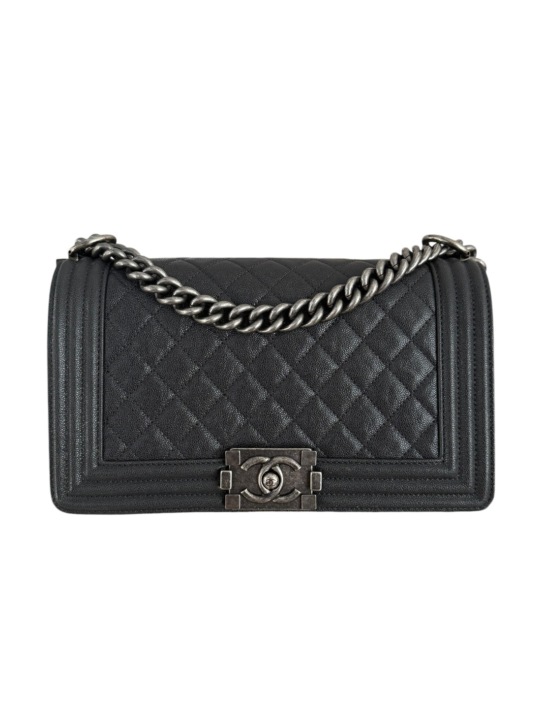 Chanel Boy Old Medium Caviarleder in der Farbe Anthrazit. Ruthenium Hardware.