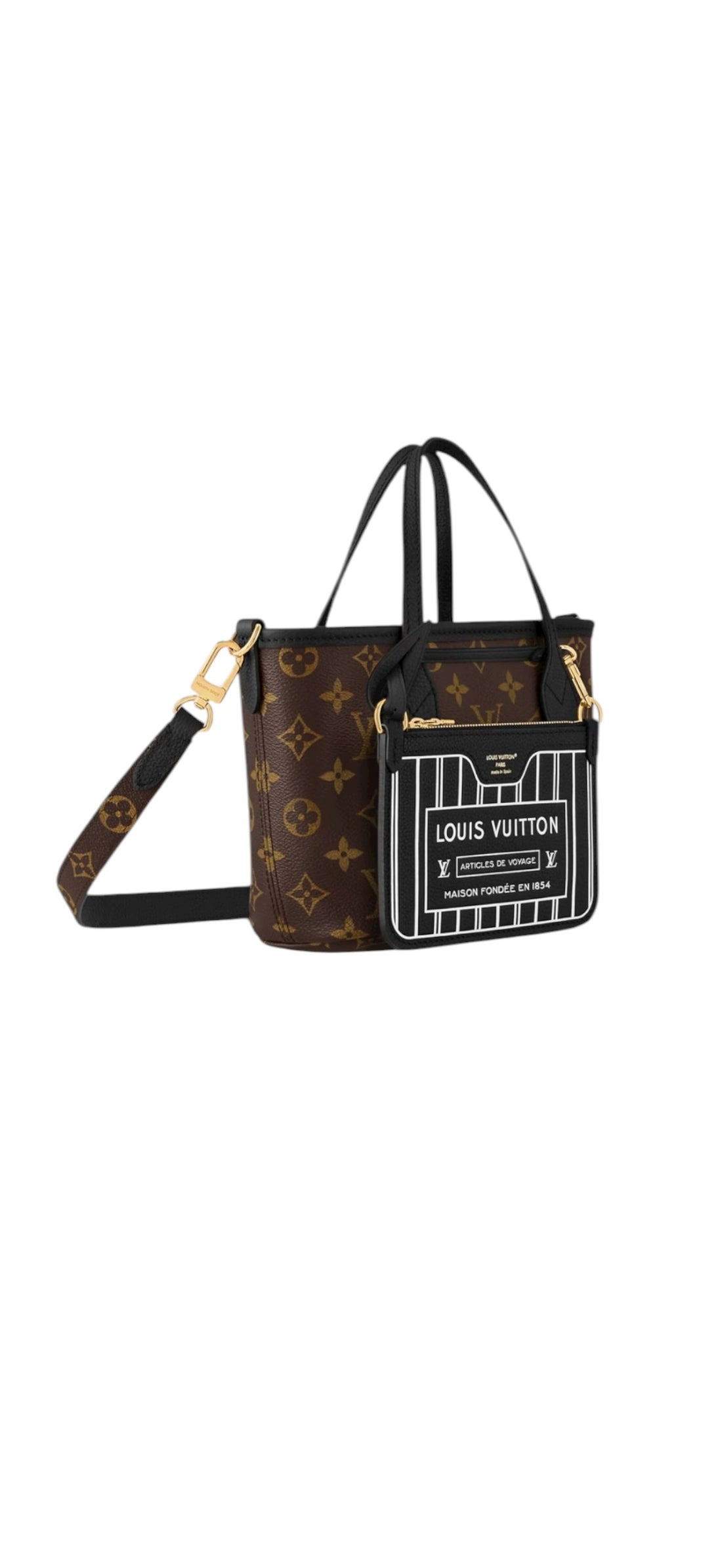 Louis Vuitton Neverfull BB Inside Out Monogram schwarz mit abnehmbarem Schulterriemen