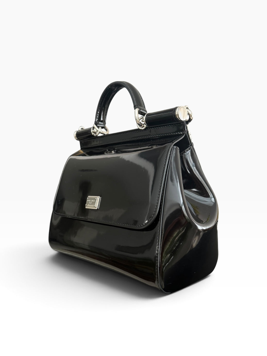 Dolce & Gabbana Tasche Sicily aus glänzendem Kalbsleder mit Logoplakette aus palladiniertem Metall