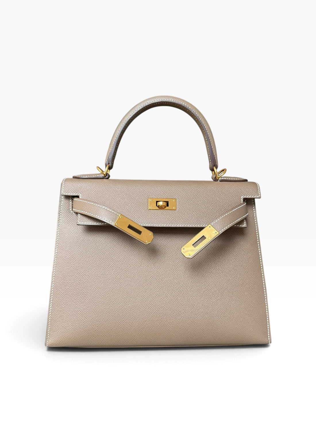 Hermès Kelly 28 Sellier Epsom Leder Etoupe gold