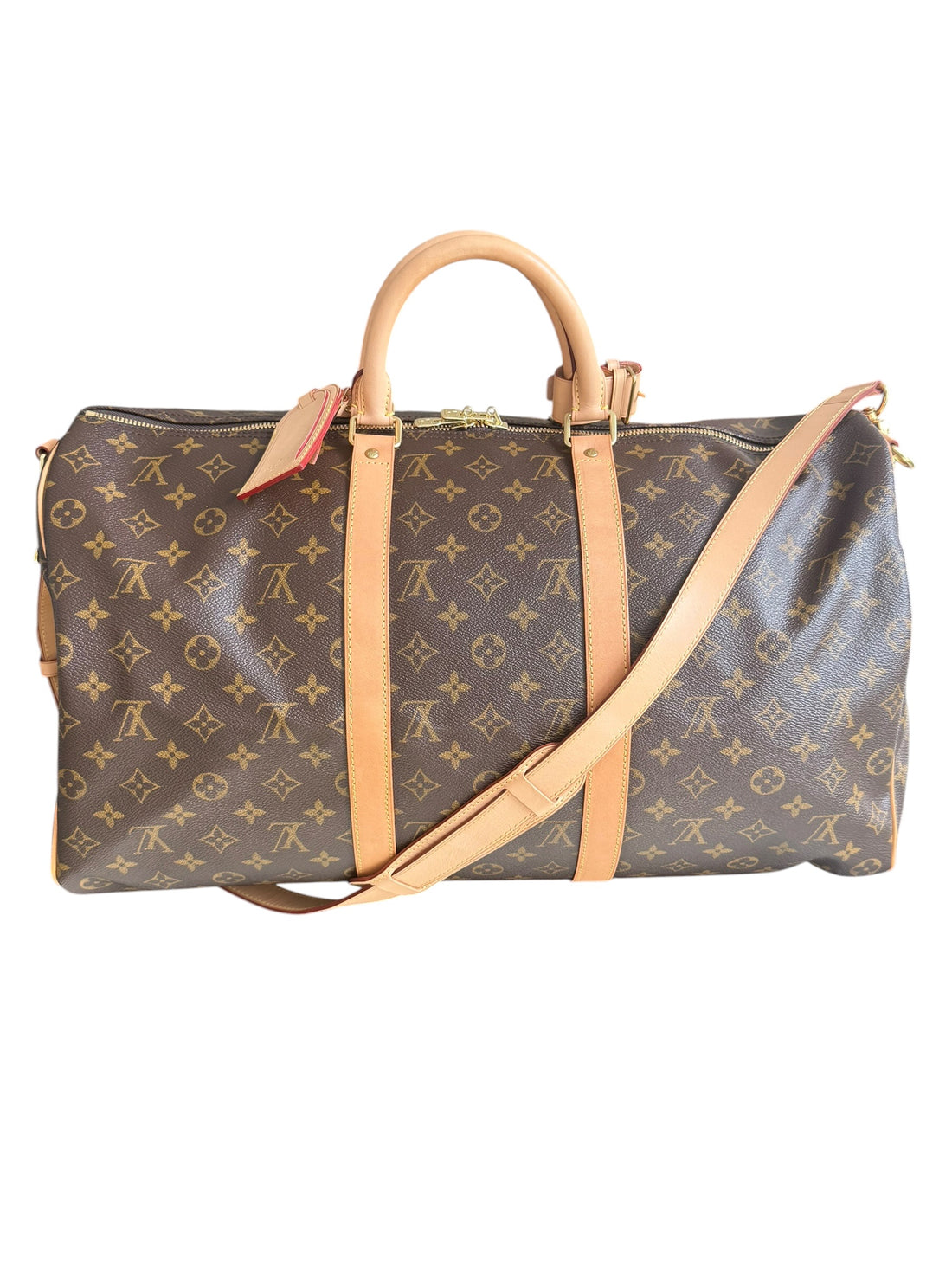 Louis Vuitton Keepall 50 Monogram Canvas mit abnehm- und verstellbarem Schulterriemen.