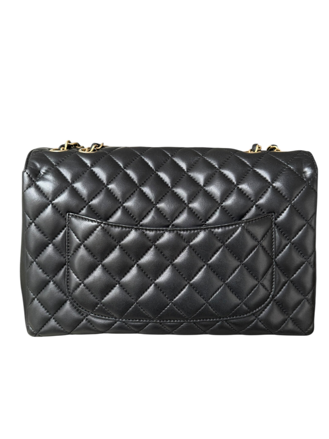 Chanel Classic Timeless Single Flap Bag aus schwarzem Lammleder und lightgoldfarbener Hardware