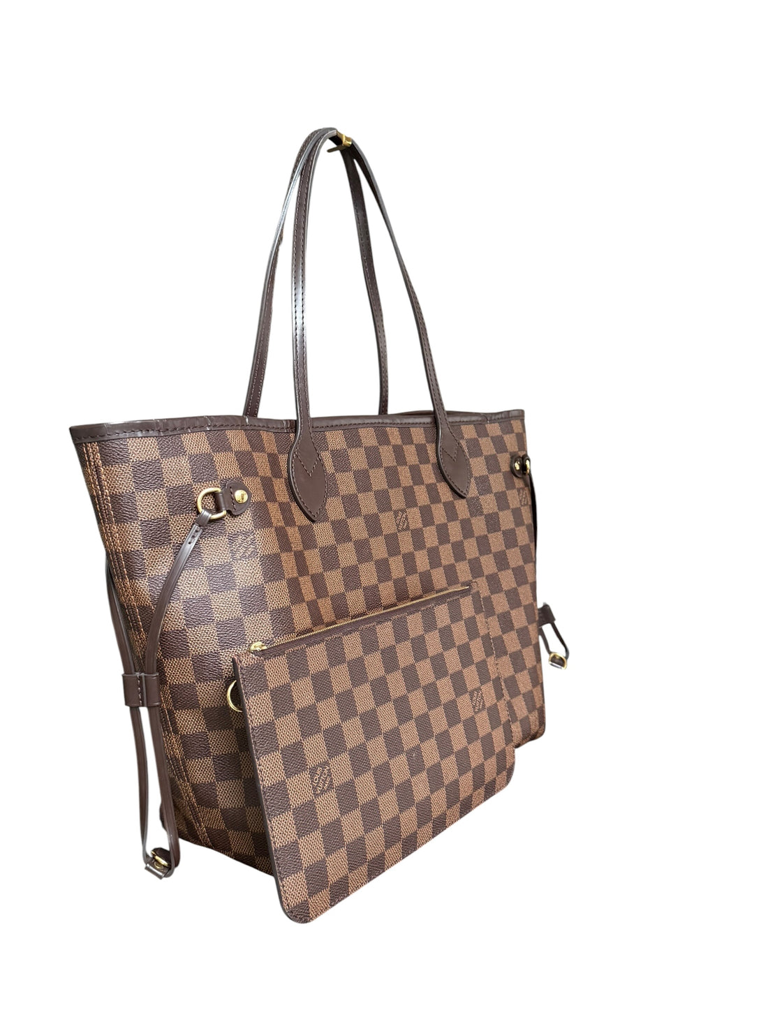 Louis Vuitton Neverfull MM in Damier Ebene Canvas mit abnehmbarer Pochette.
