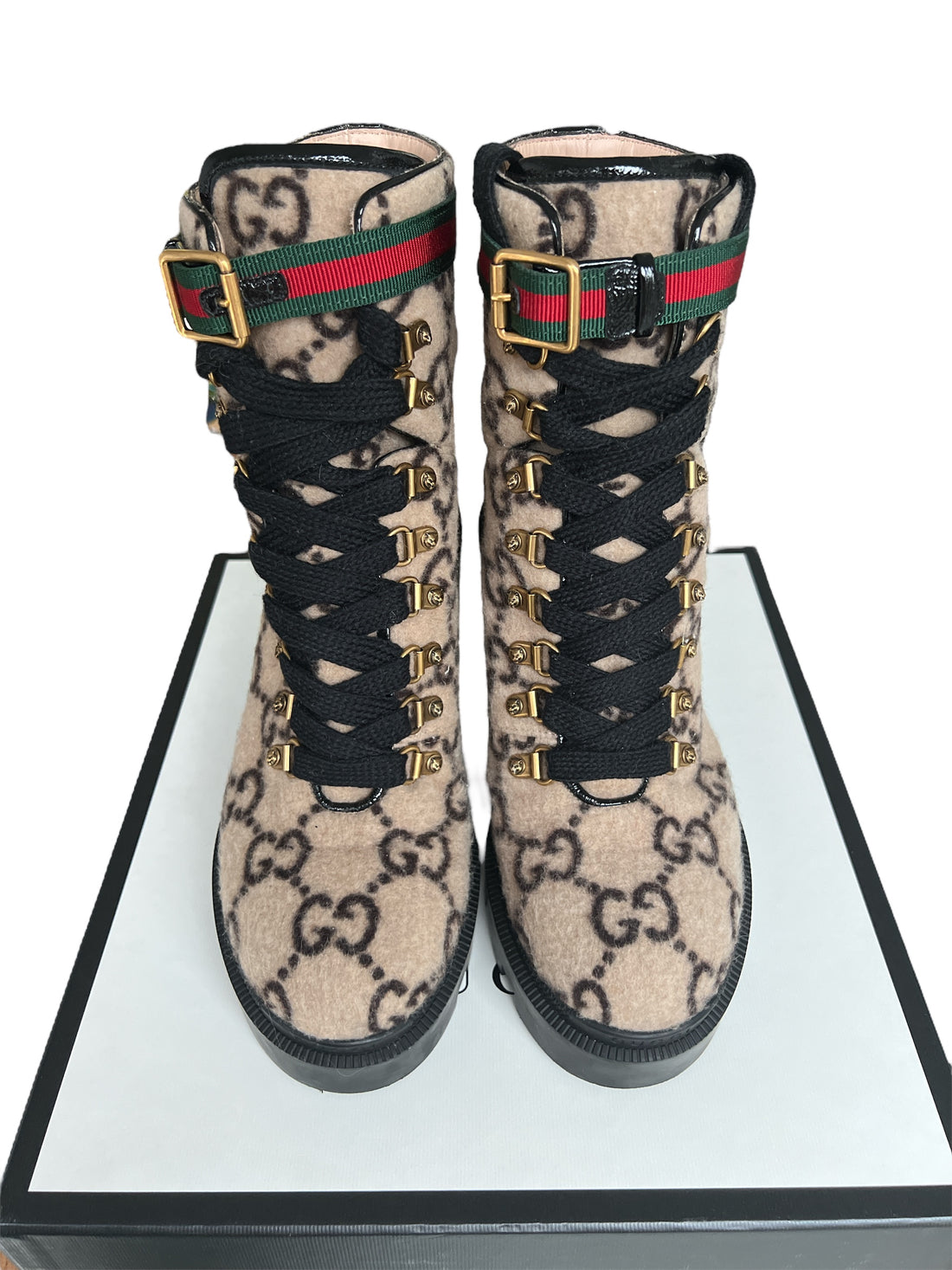Gucci Monogram Boots mit GG Print aus Wolle