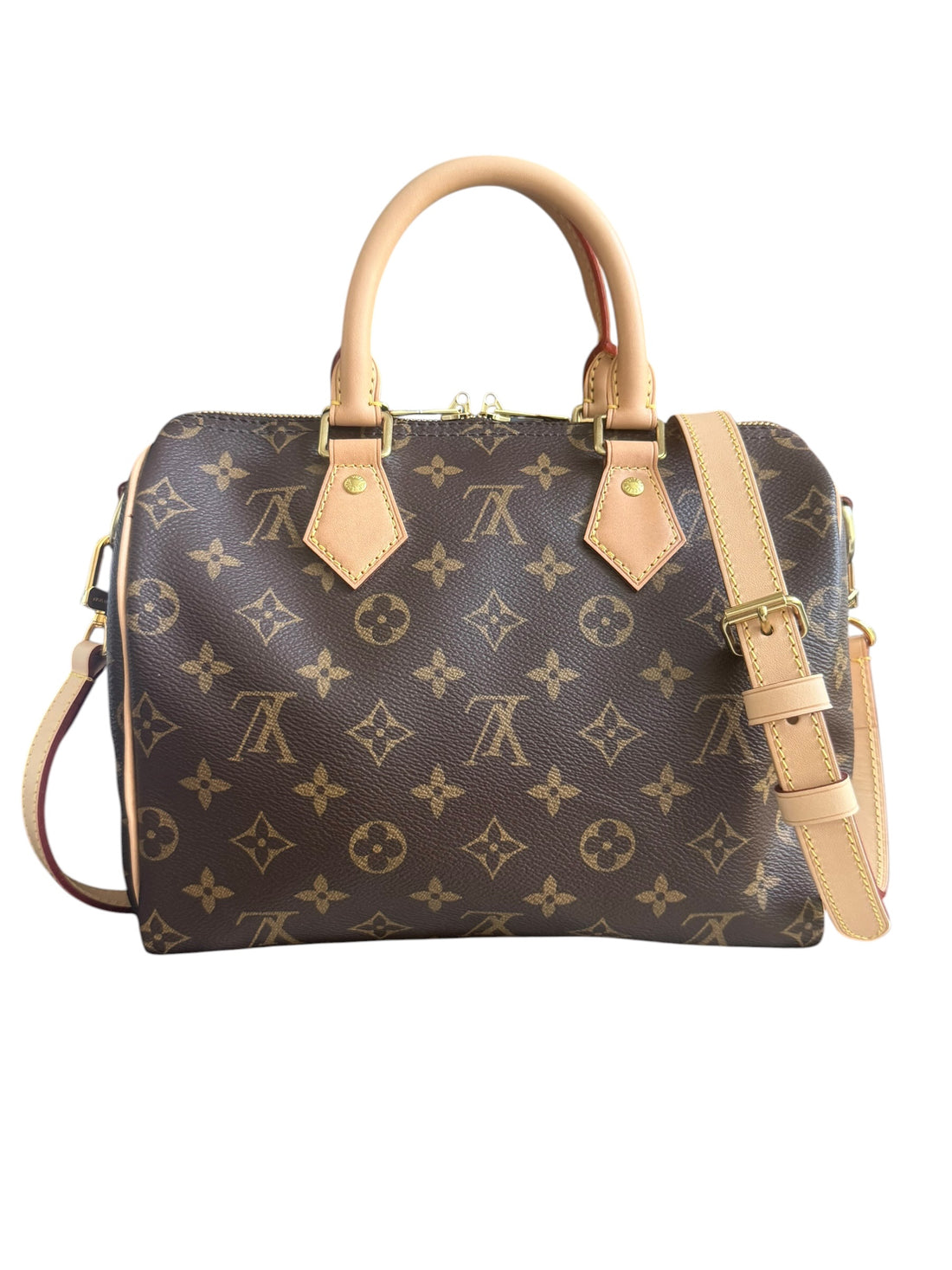 Louis Vuitton Speedy 25 in Monogram Canvas mit abnehmbarem und verstellbarem Schulterriemen.