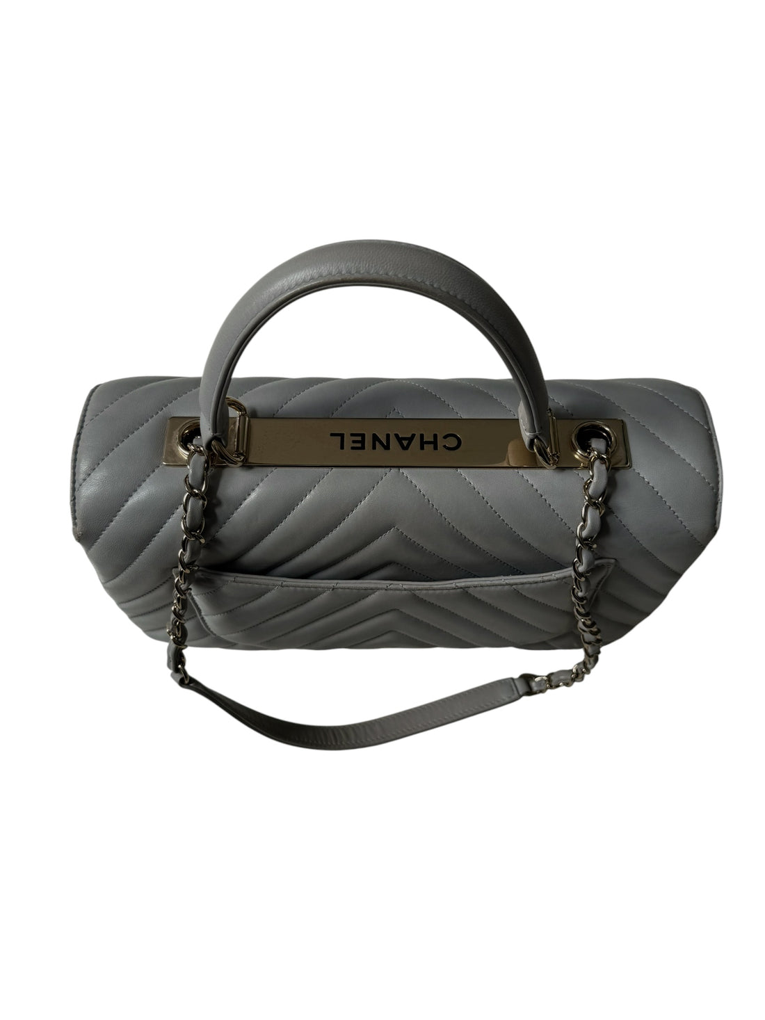 Chanel Trendy CC Chevron mit Griff aus grauem Lammleder und champagnerfarbener Hardware.