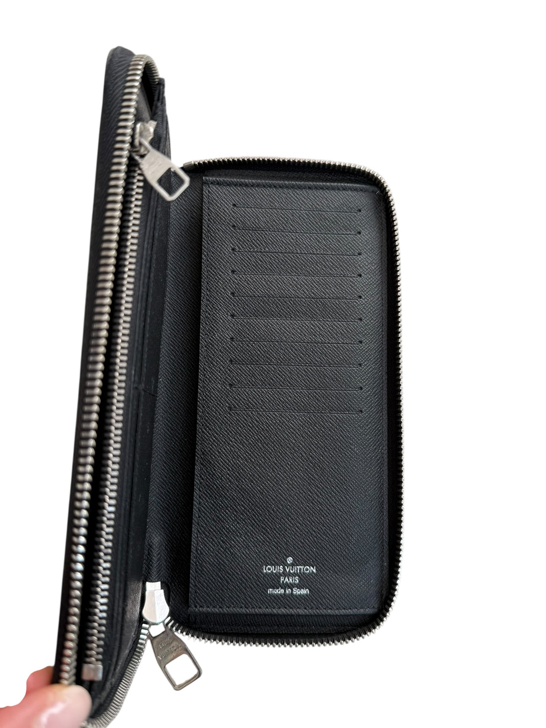 Louis Vuitton Zippy Vertical Wallet in Damier Graphite.