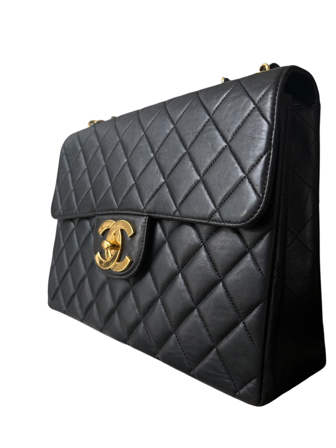 Chanel Classic Timeless Jumbo Flap Bag Vintage aus gestepptem Lammleder und 24 Karat vergoldeter Hardware