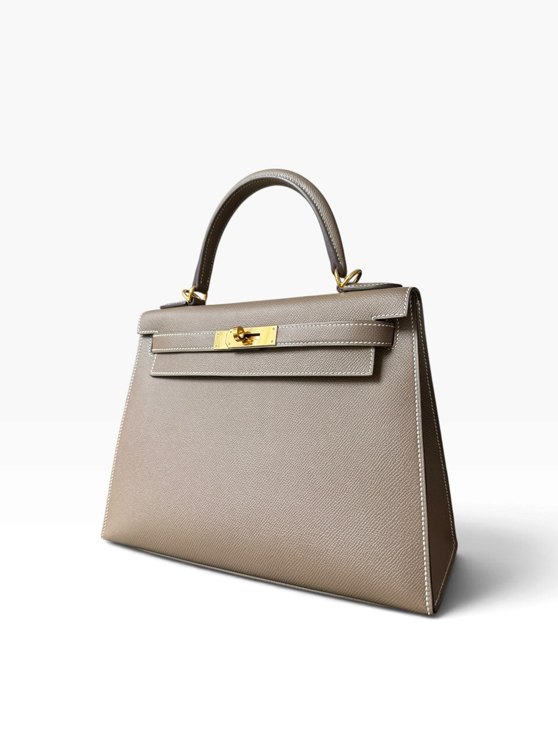 Hermès Kelly 28 Sellier Epsom Leder Etoupe gold
